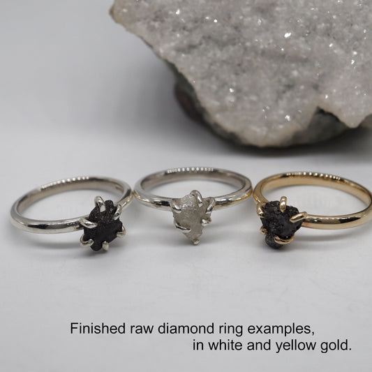 Uncut raw black diamond solitaire ring, 1.12ct. (HE31)