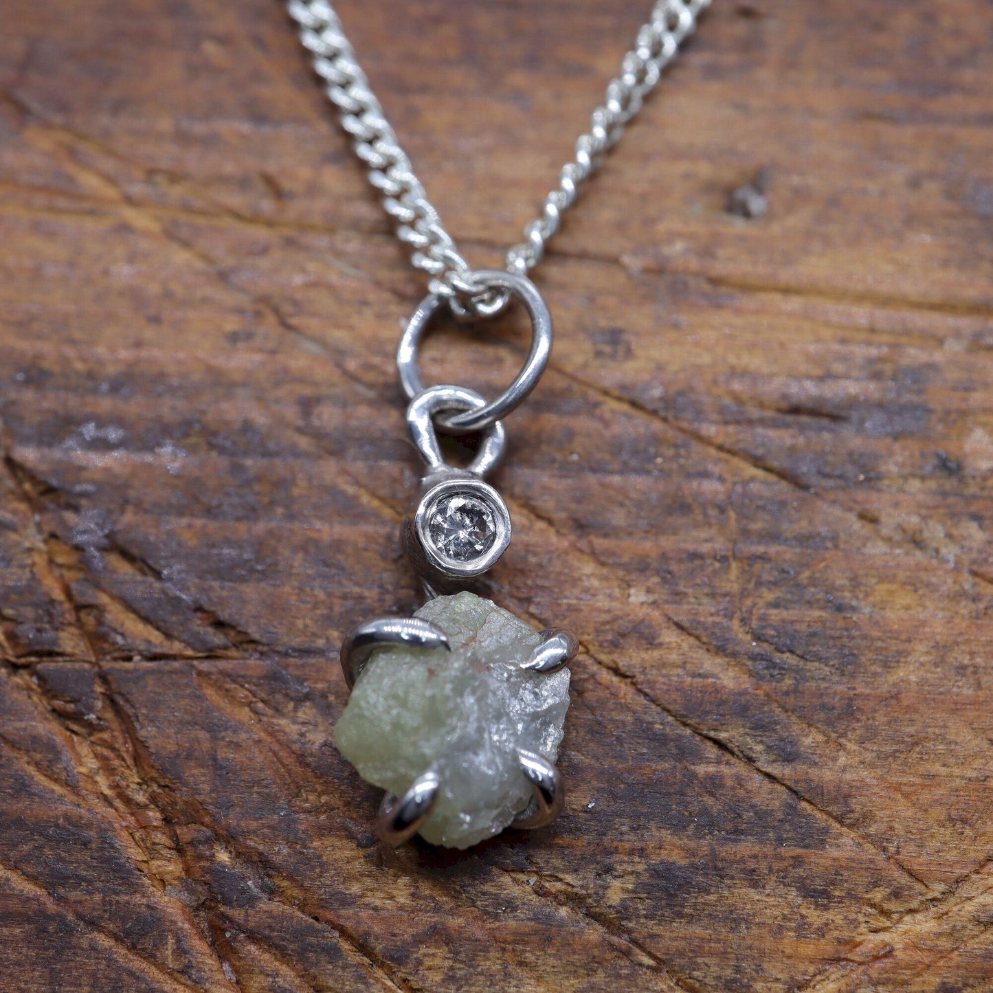 Uncut natural 1ct raw diamond handmade pendant with top diamond