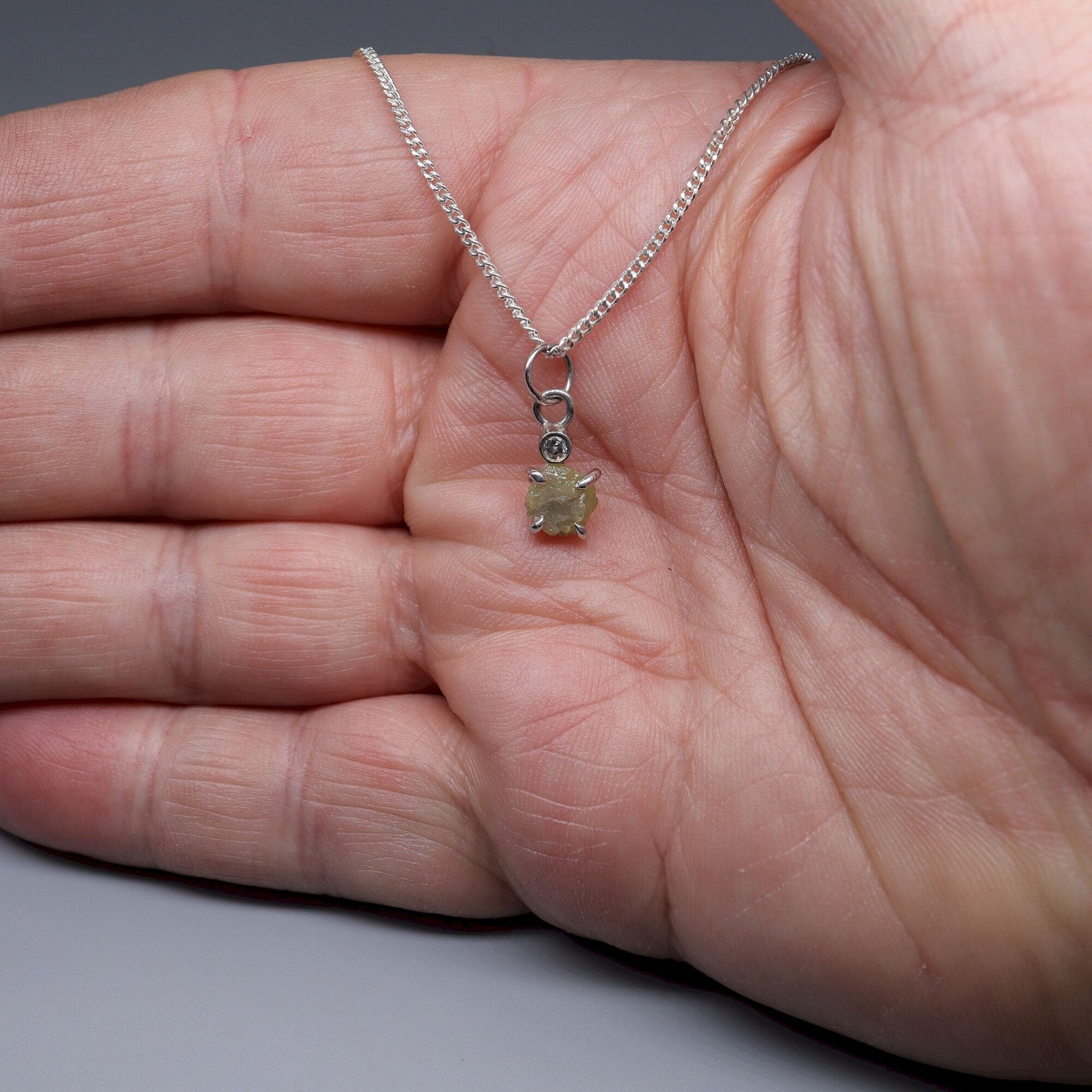 Uncut natural 1ct raw yellow diamond handmade pendant with top diamond