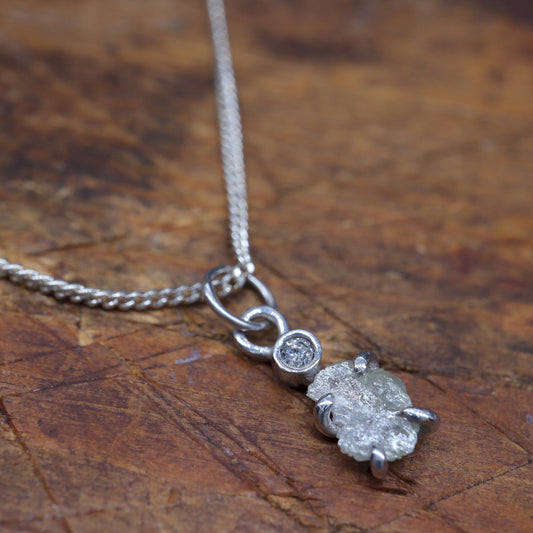Uncut natural raw diamond handmade pendant with top diamond