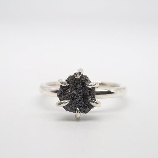 Black uncut raw diamond solitaire ring, 1.35ct.