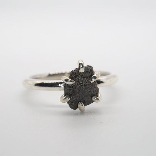 Black uncut raw diamond solitaire rustic ring, 1.14ct. (HE27)