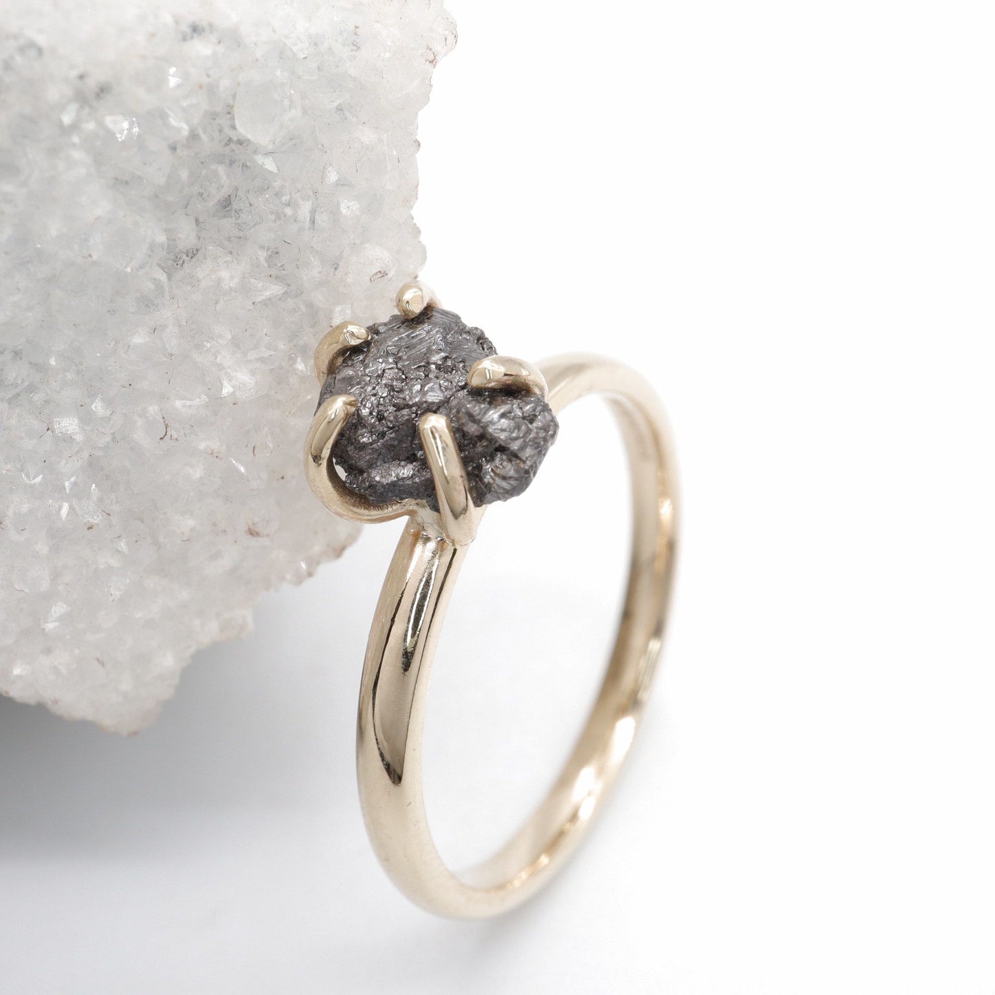 Black uncut raw diamond one carat solitaire ring, 1.09ct. (HF08)