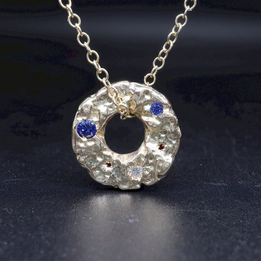 Sapphire, Ruby & diamond pendant - Fells and Lakes design