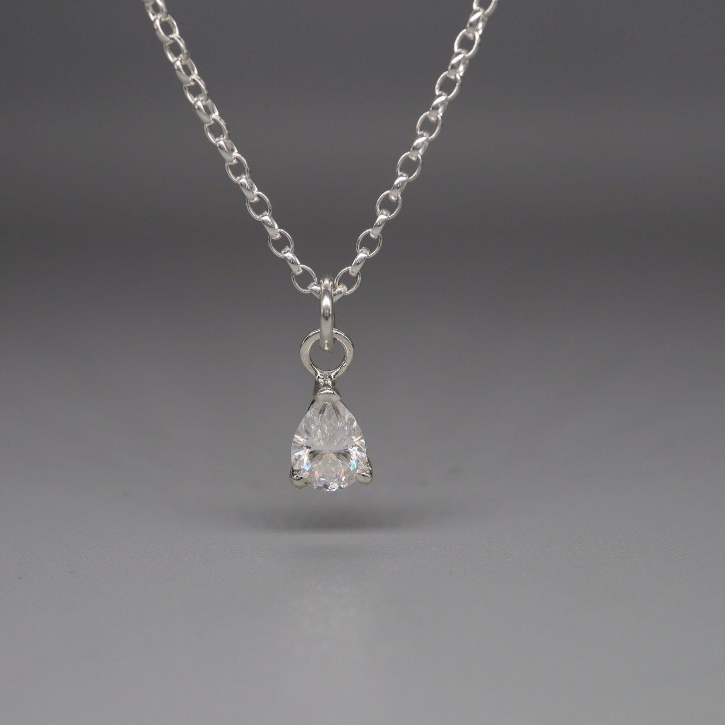 Moissanite large pear shaped stone pendant, classic claw set drop style