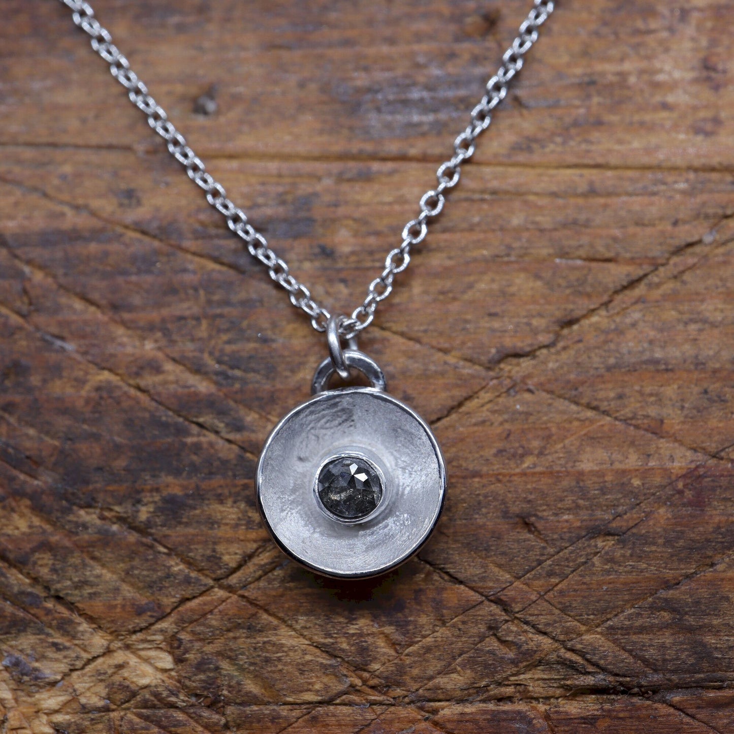 Salt and Pepper white gold diamond pendant, Water Droplets design.