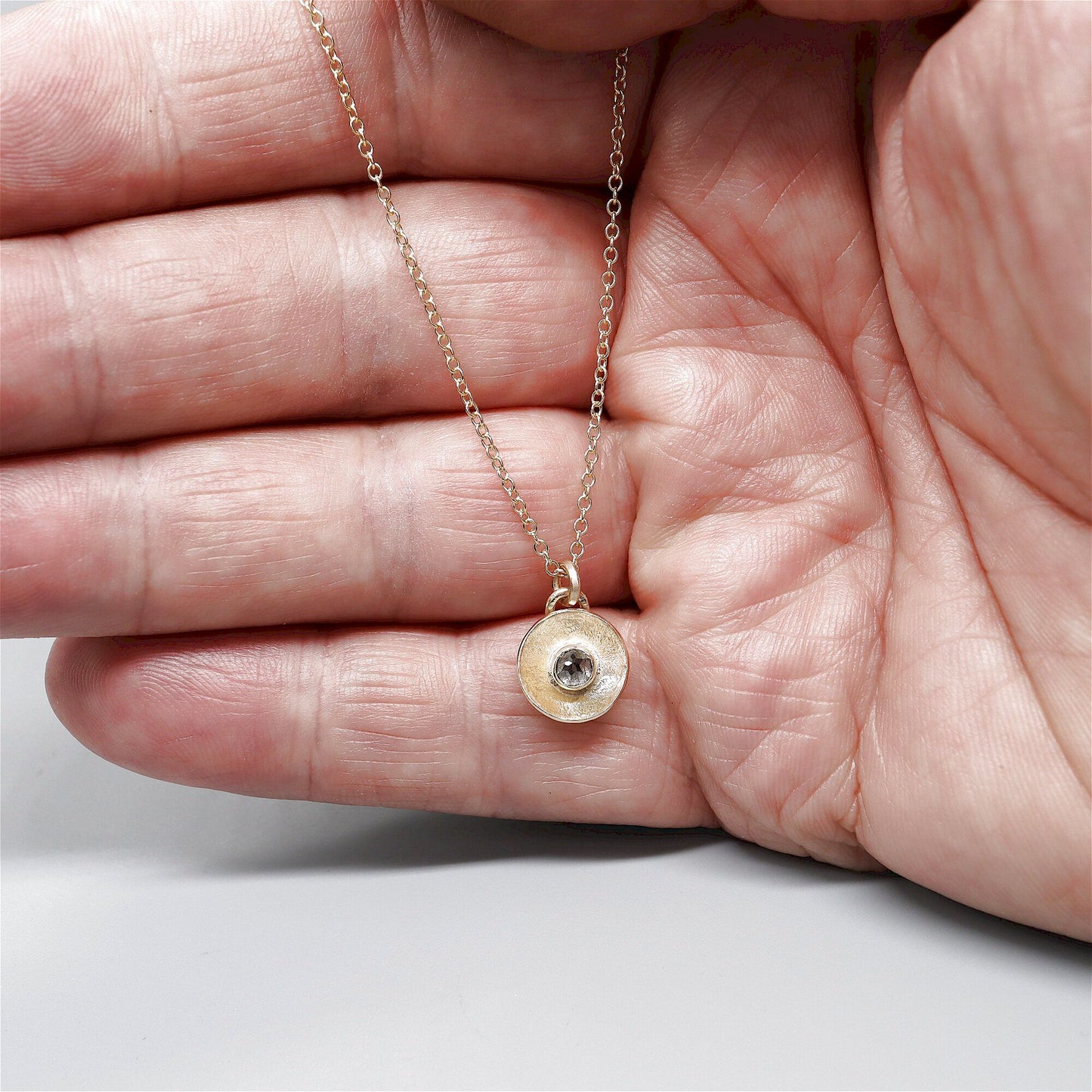 Salt and Pepper Diamond pendant, yellow gold Water Droplets design.