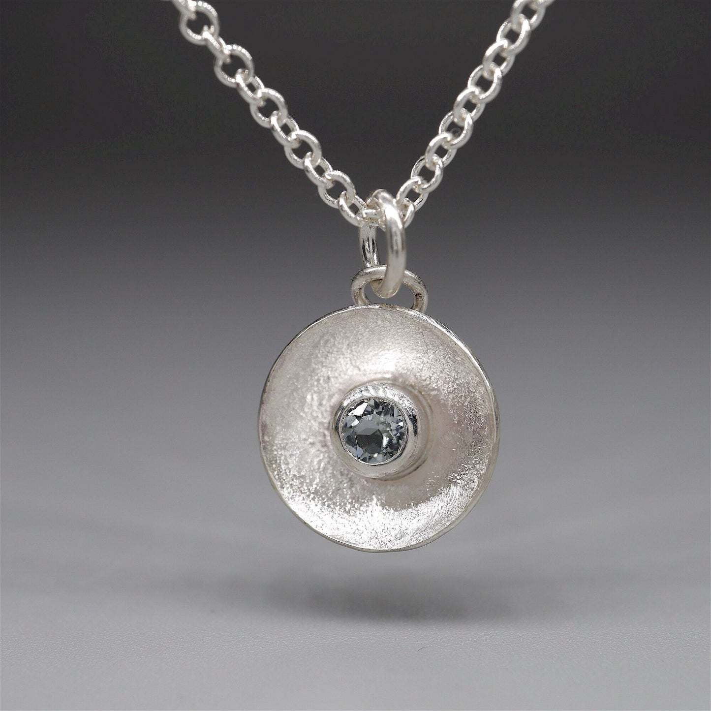 Aquamarine pendant, silver Water Droplets design.