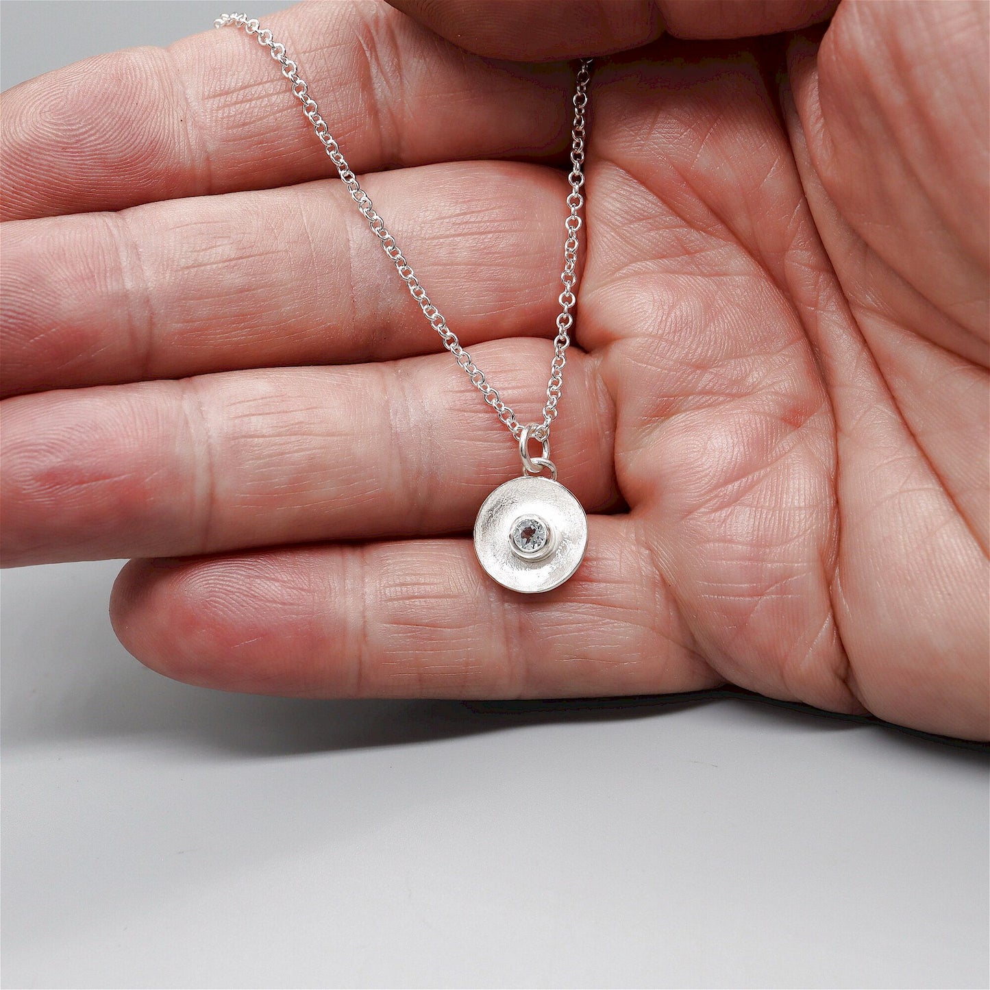 Aquamarine pendant, silver Water Droplets design.