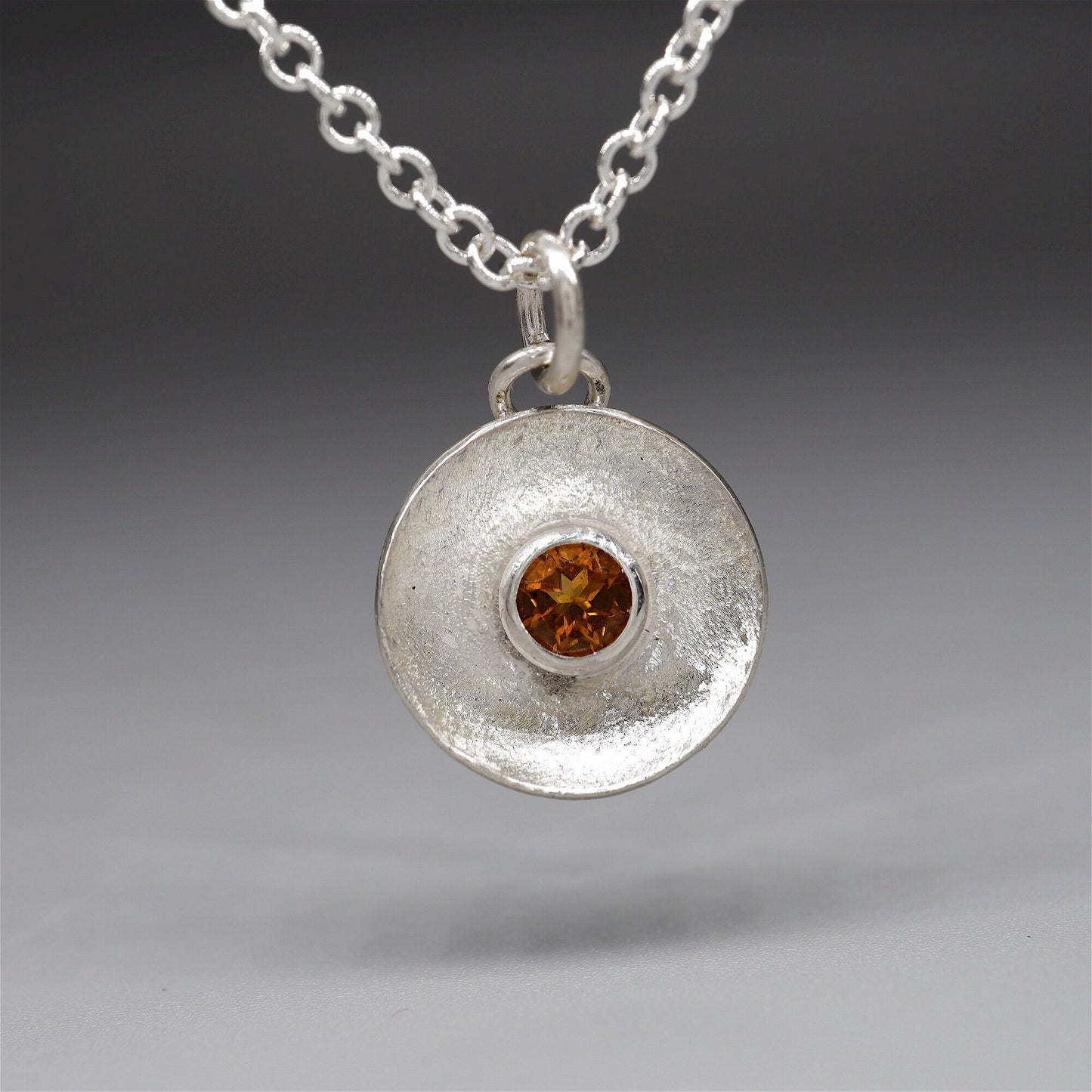 Citrine pendant, silver Water Droplets design.