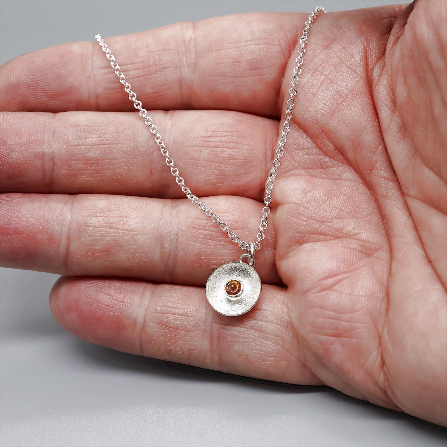 Citrine pendant, silver Water Droplets design.