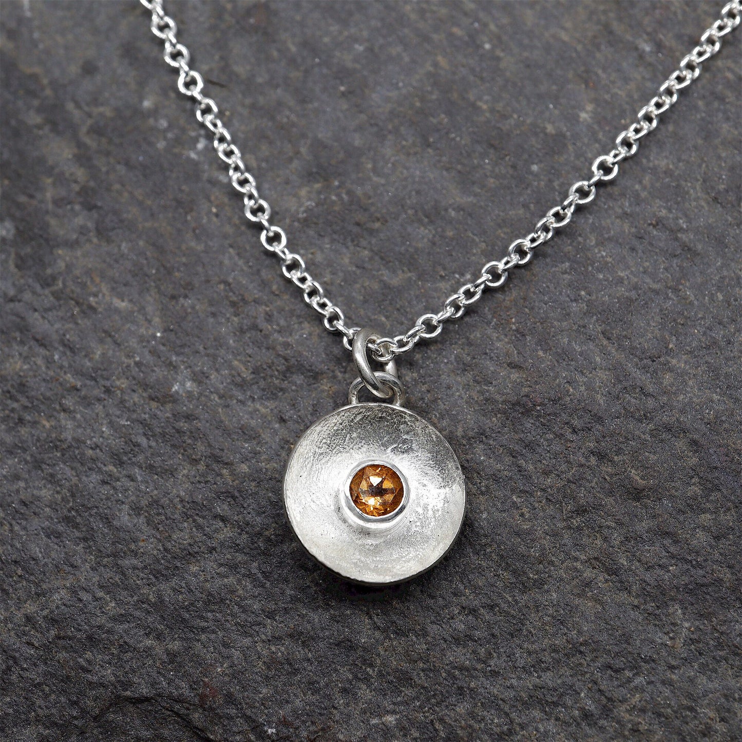 Citrine pendant, silver Water Droplets design.