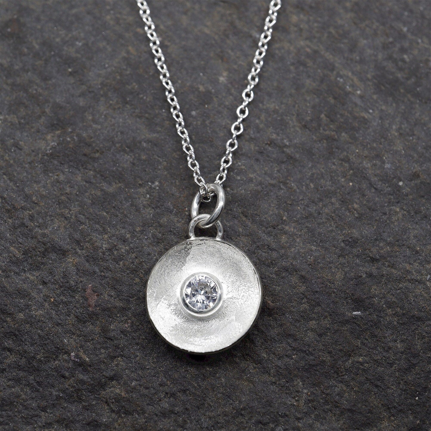 White Sapphire pendant, silver Water Droplets design.