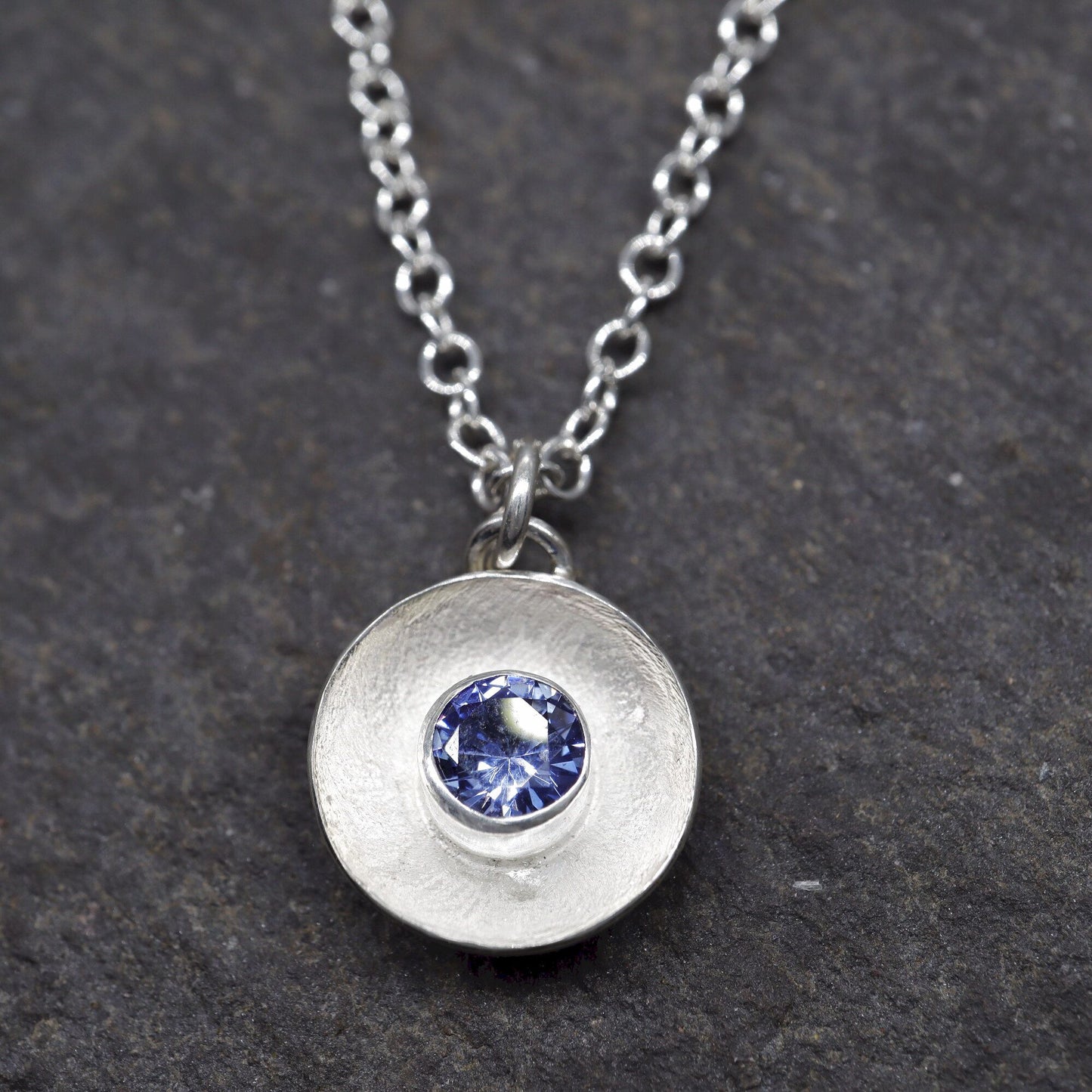Sapphire pendant, silver Water Droplets design.