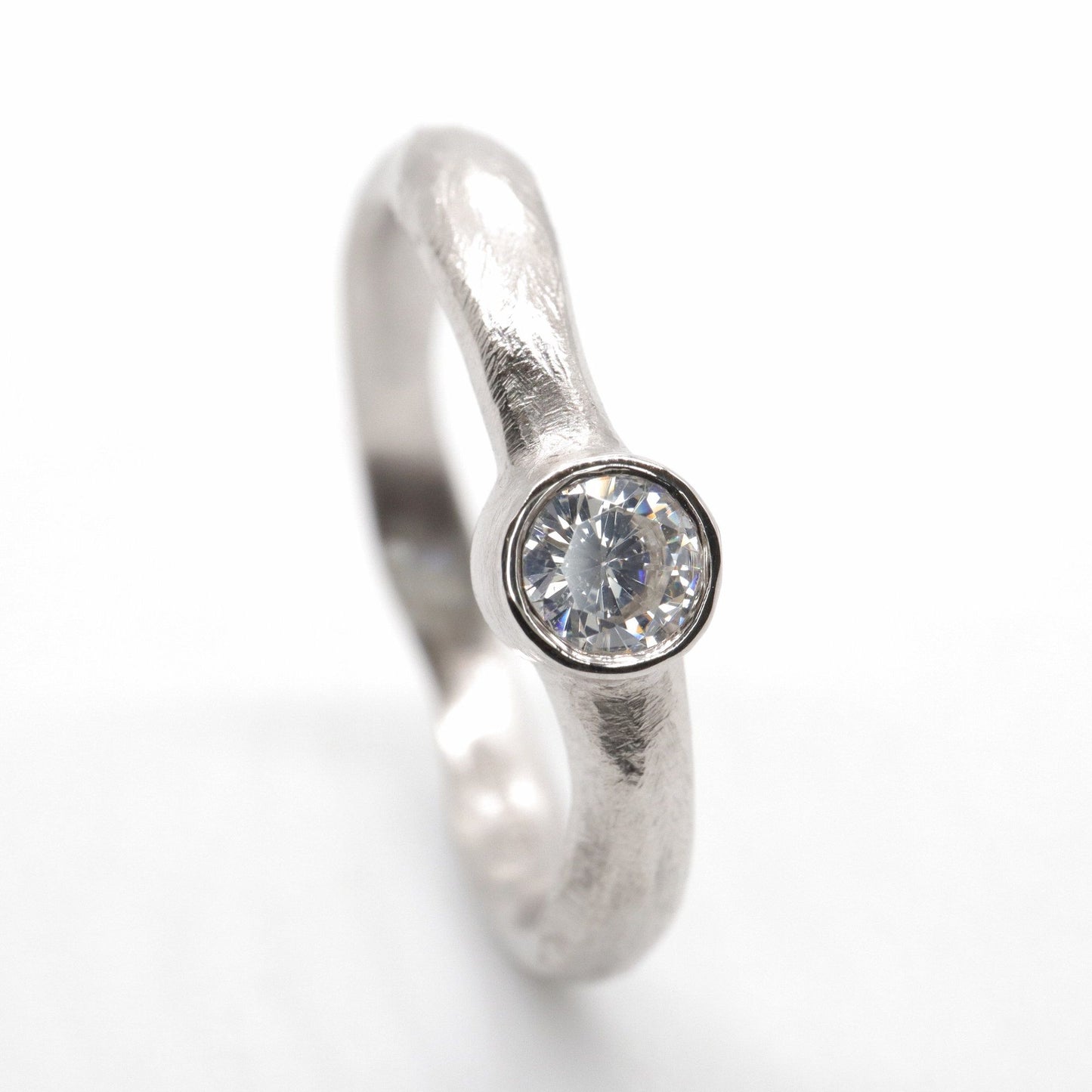 Solitaire diamond larger silver ring, Beach Sand design