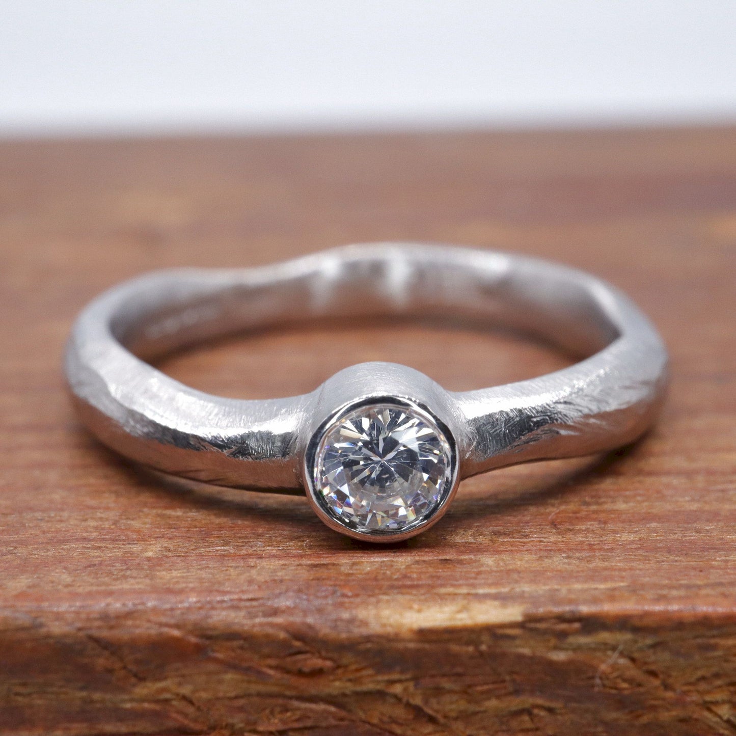 Solitaire diamond larger silver ring, Beach Sand design