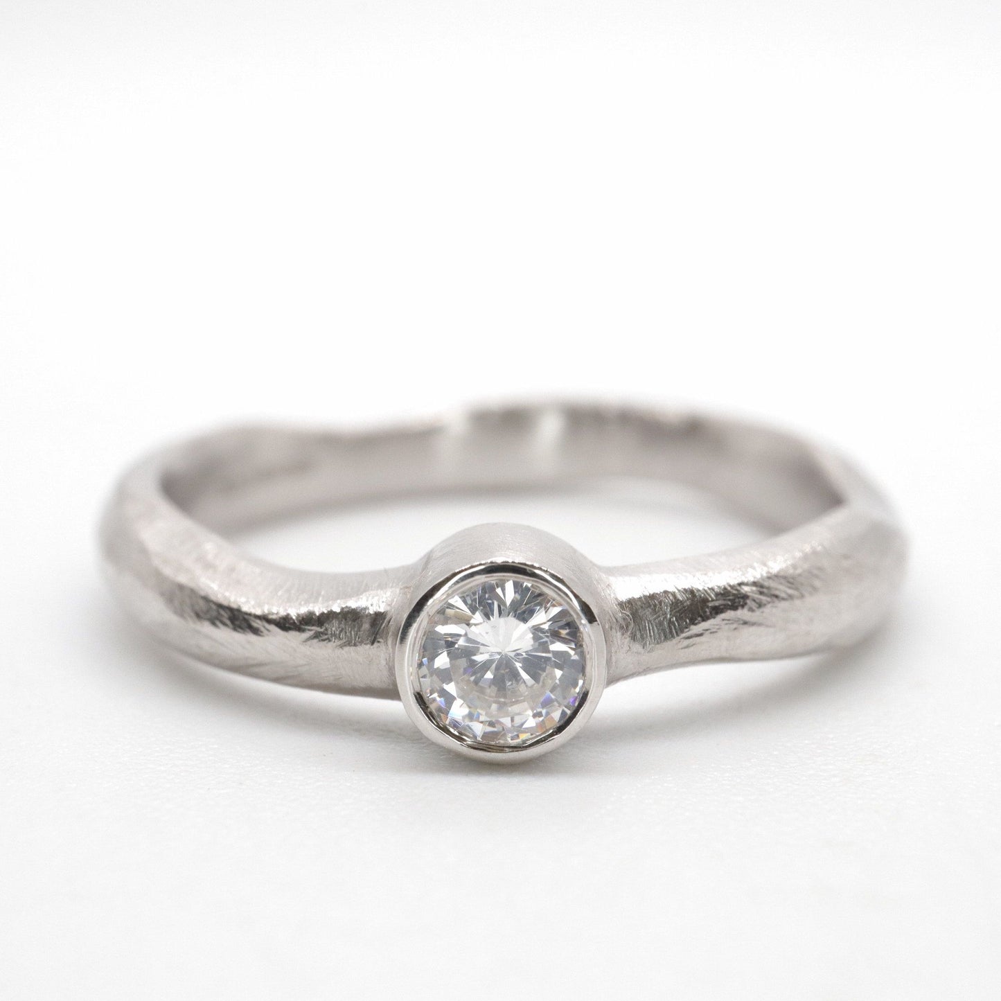 Solitaire diamond larger silver ring, Beach Sand design