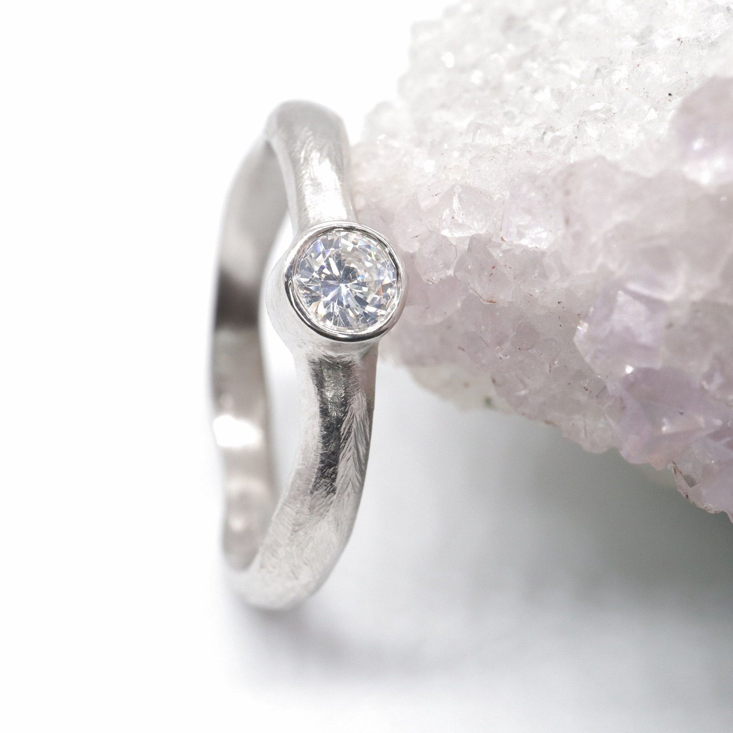 Solitaire diamond larger silver ring, Beach Sand design