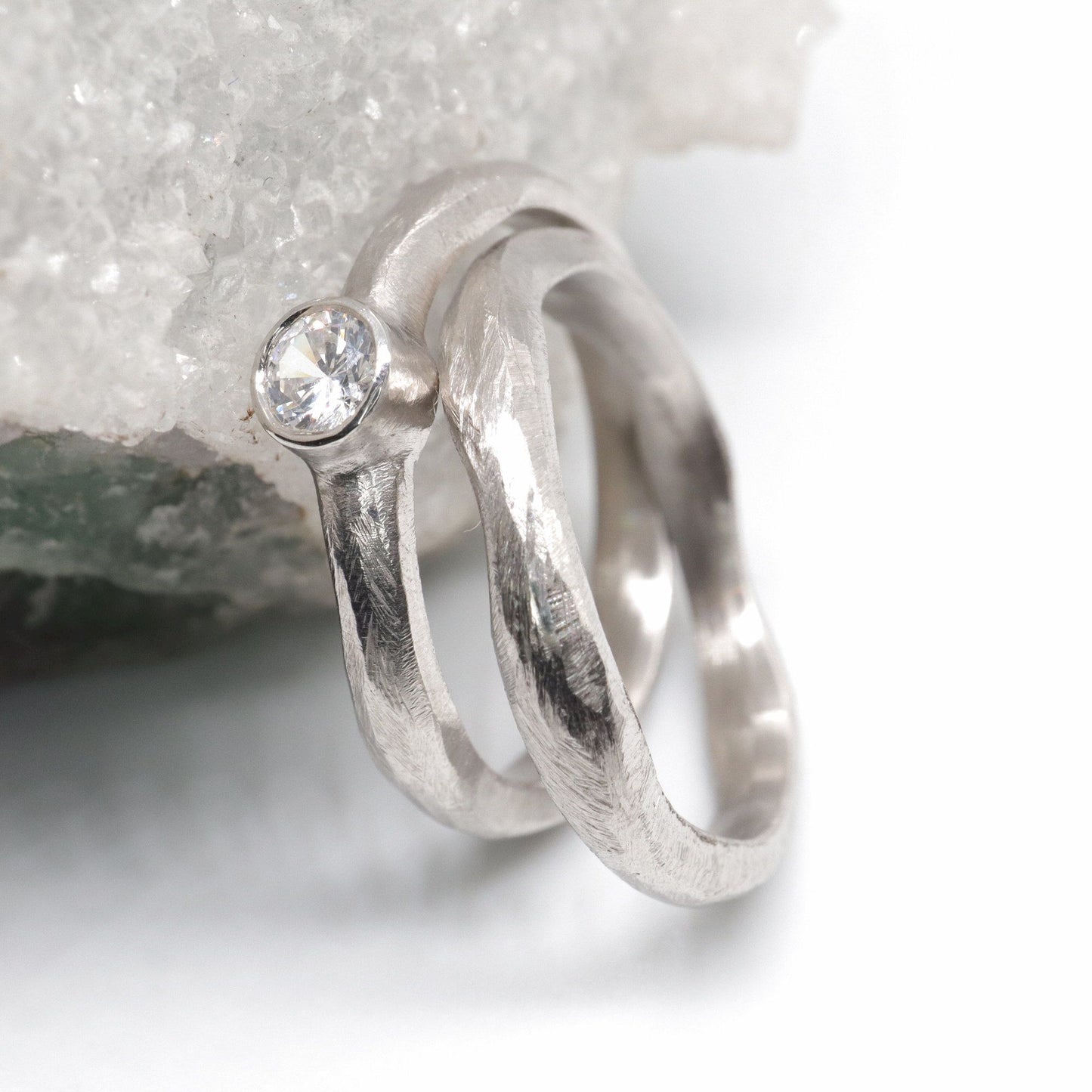 Diamond bridal set, white gold larger 3mm rings, Beach Sand design