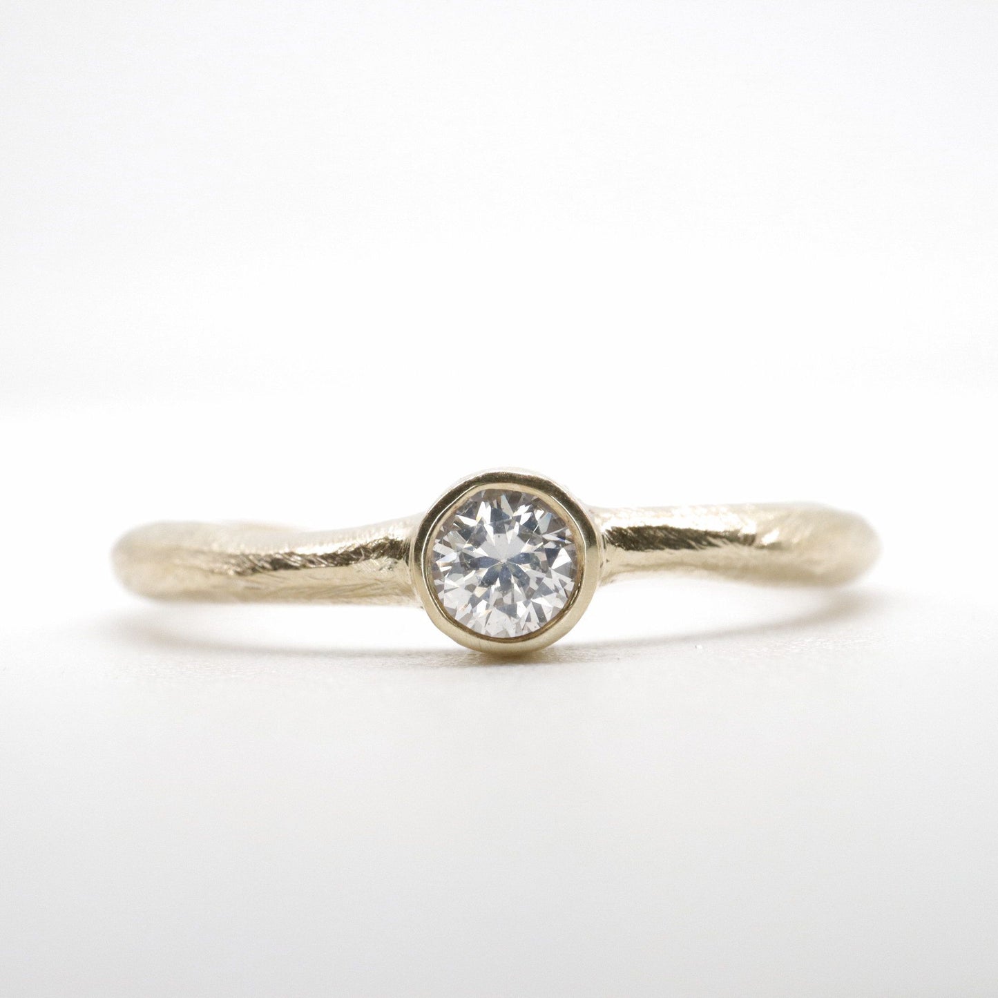 Yellow gold diamond solitaire minimalist narrow ring, Beach Sand design