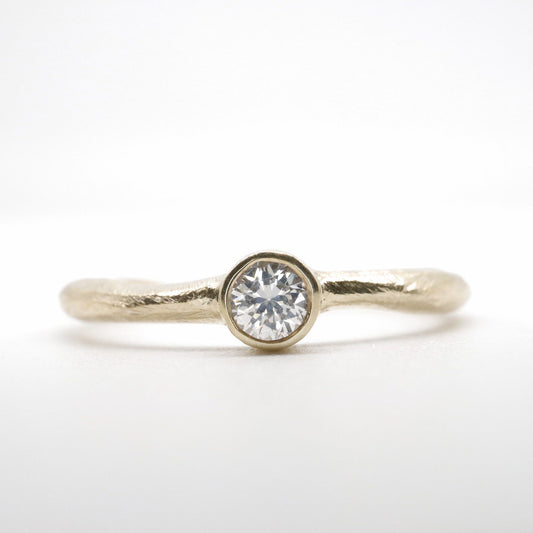 Yellow gold diamond solitaire minimalist narrow ring, Beach Sand design