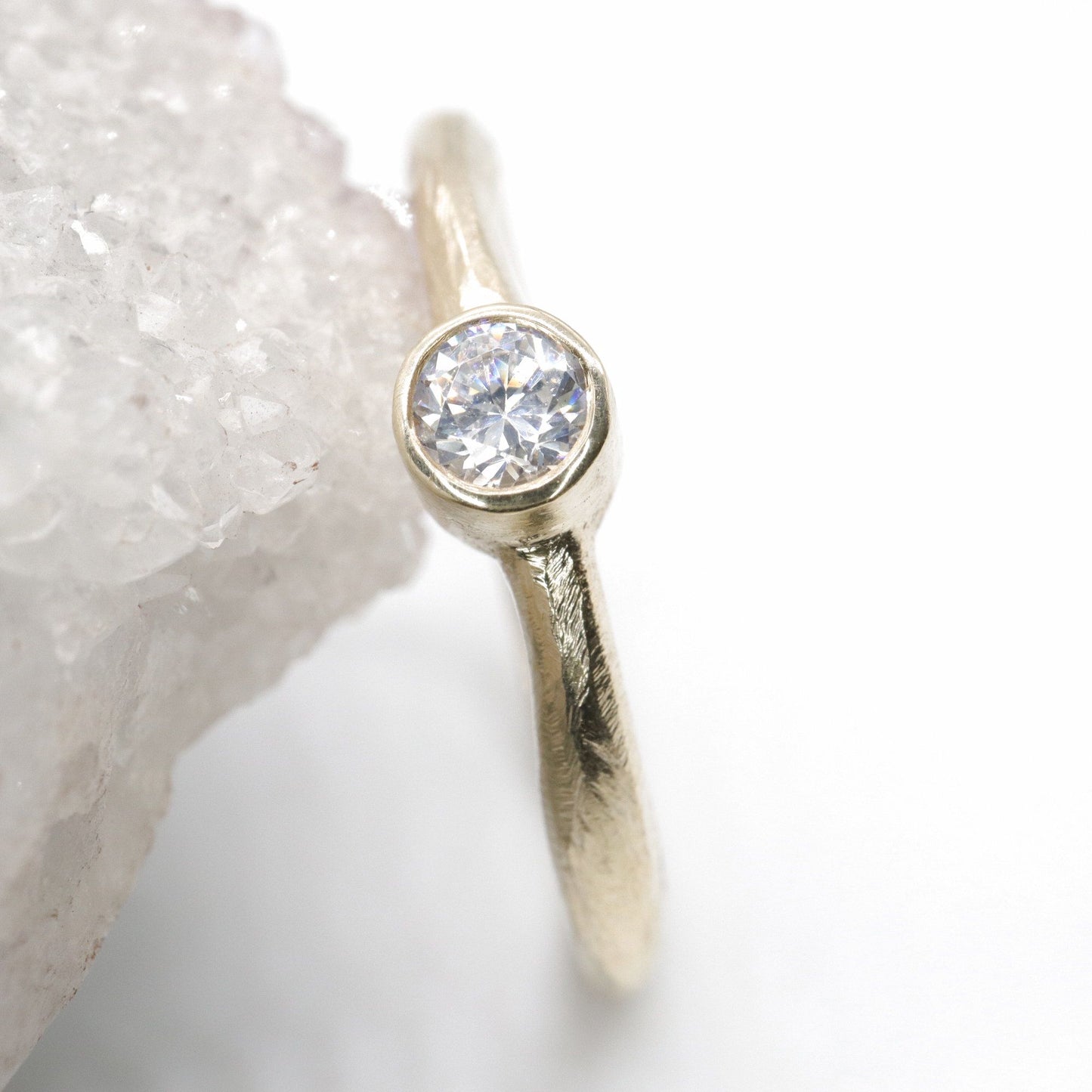 Yellow gold diamond solitaire minimalist narrow ring, Beach Sand design