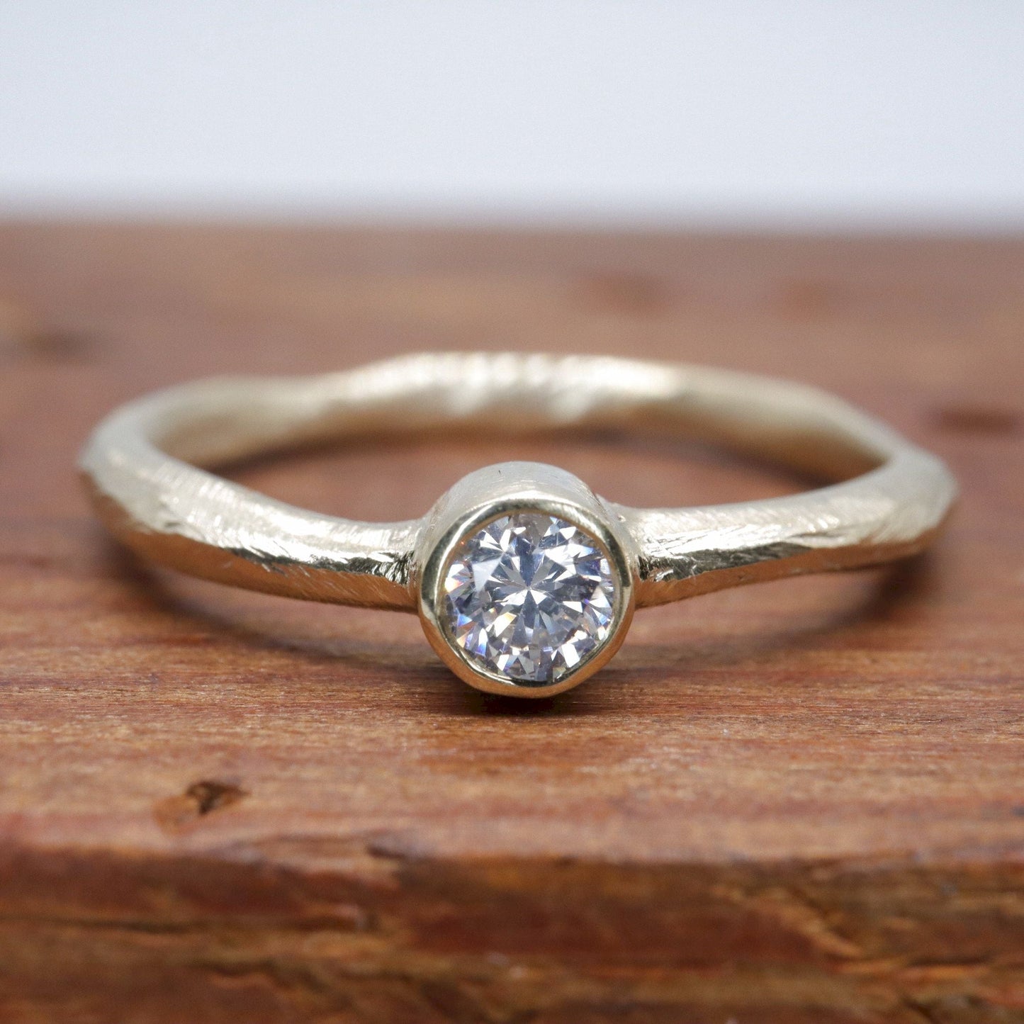 Yellow gold 0.25ct diamond solitaire minimalist narrow ring, Beach Sand design
