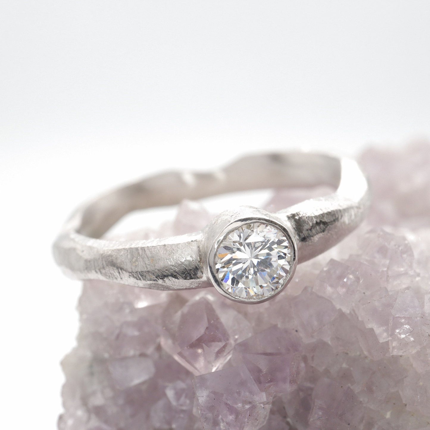 Beach Sand solitaire 0.33ct diamond 18ct white gold design ring.