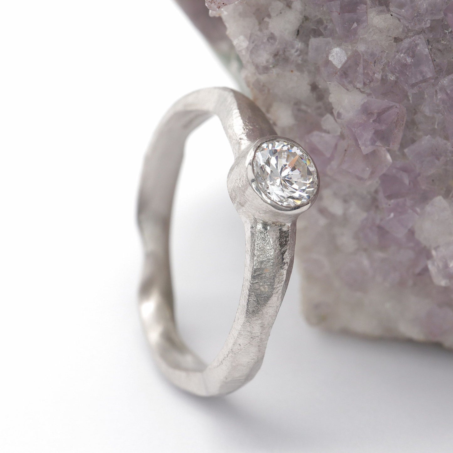 Beach Sand solitaire 0.33ct diamond 18ct white gold design ring.