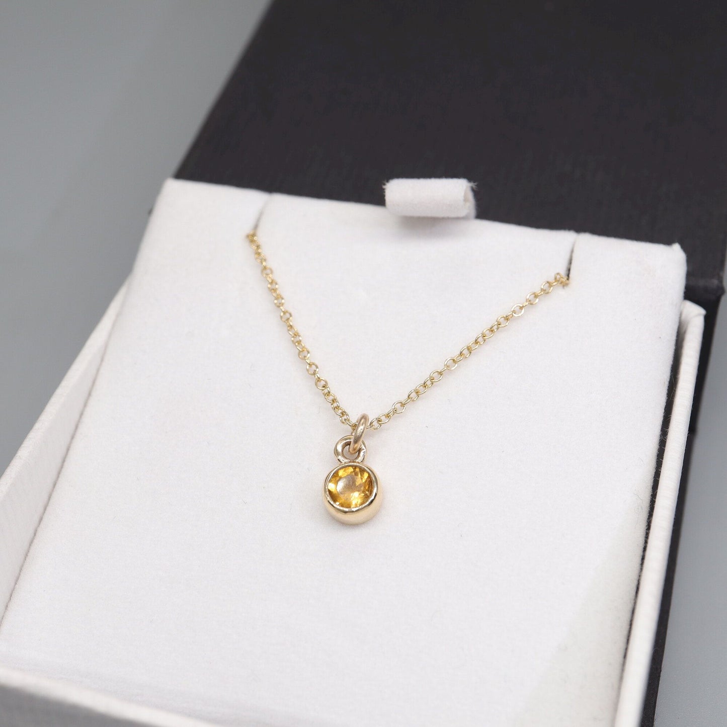 Yellow gold Citrine pendant with chain. November Birthstone