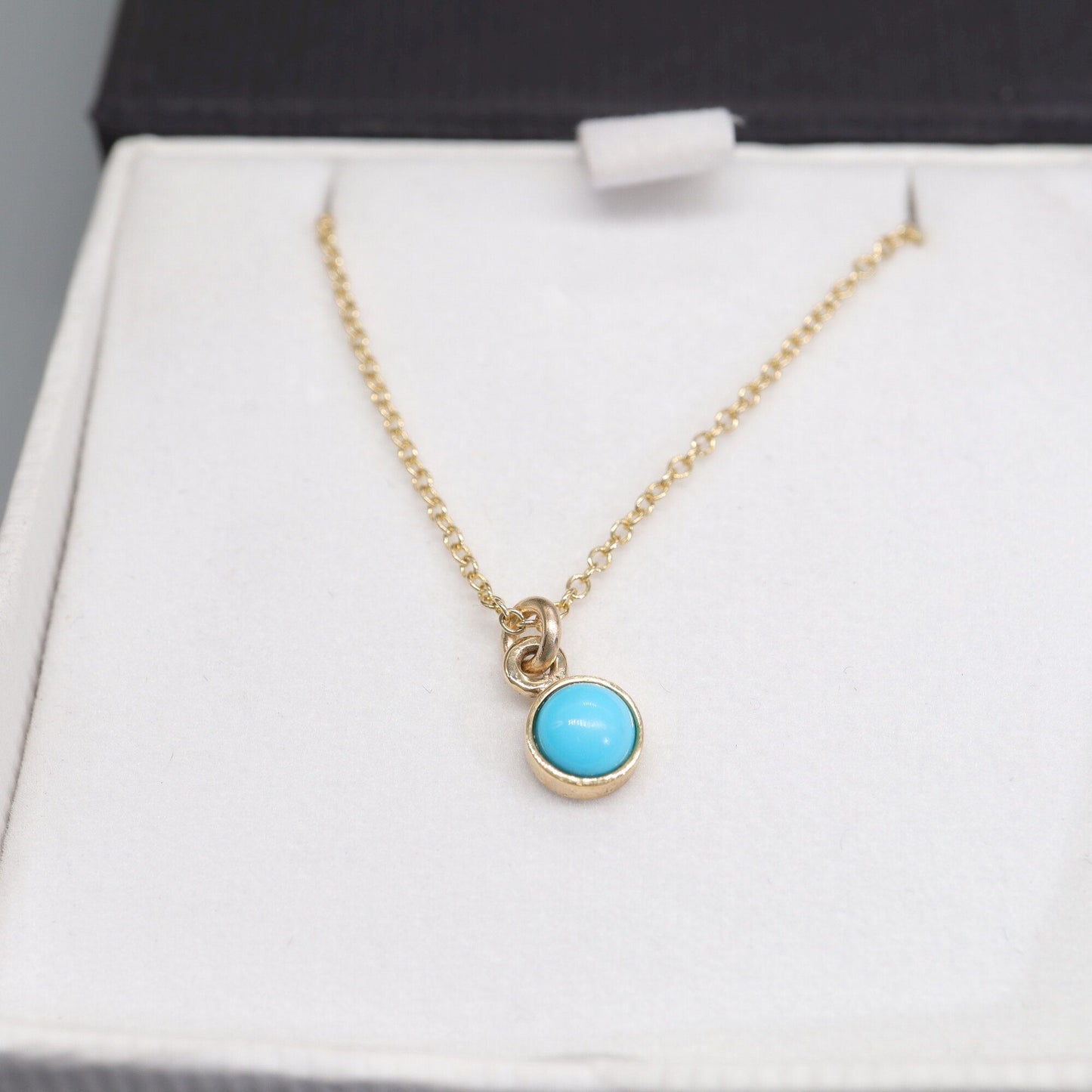 Yellow gold Turquoise pendant with chain. December Birthstone
