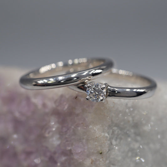 Diamond bridal set, white gold, Carlisle design 2mm bands.