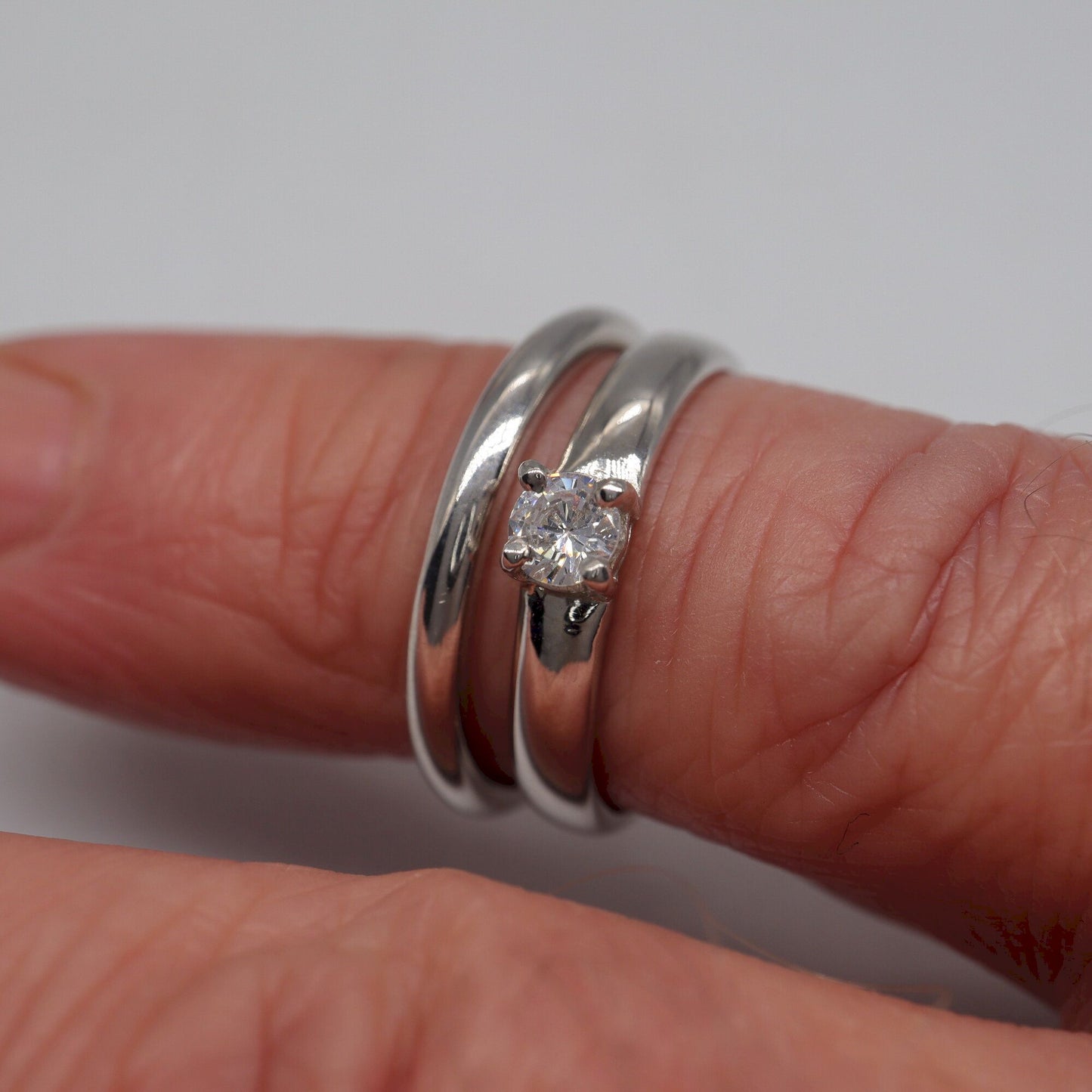 Diamond bridal set, larger white gold, Carlisle design 0.25ct and 2mm wedding band.