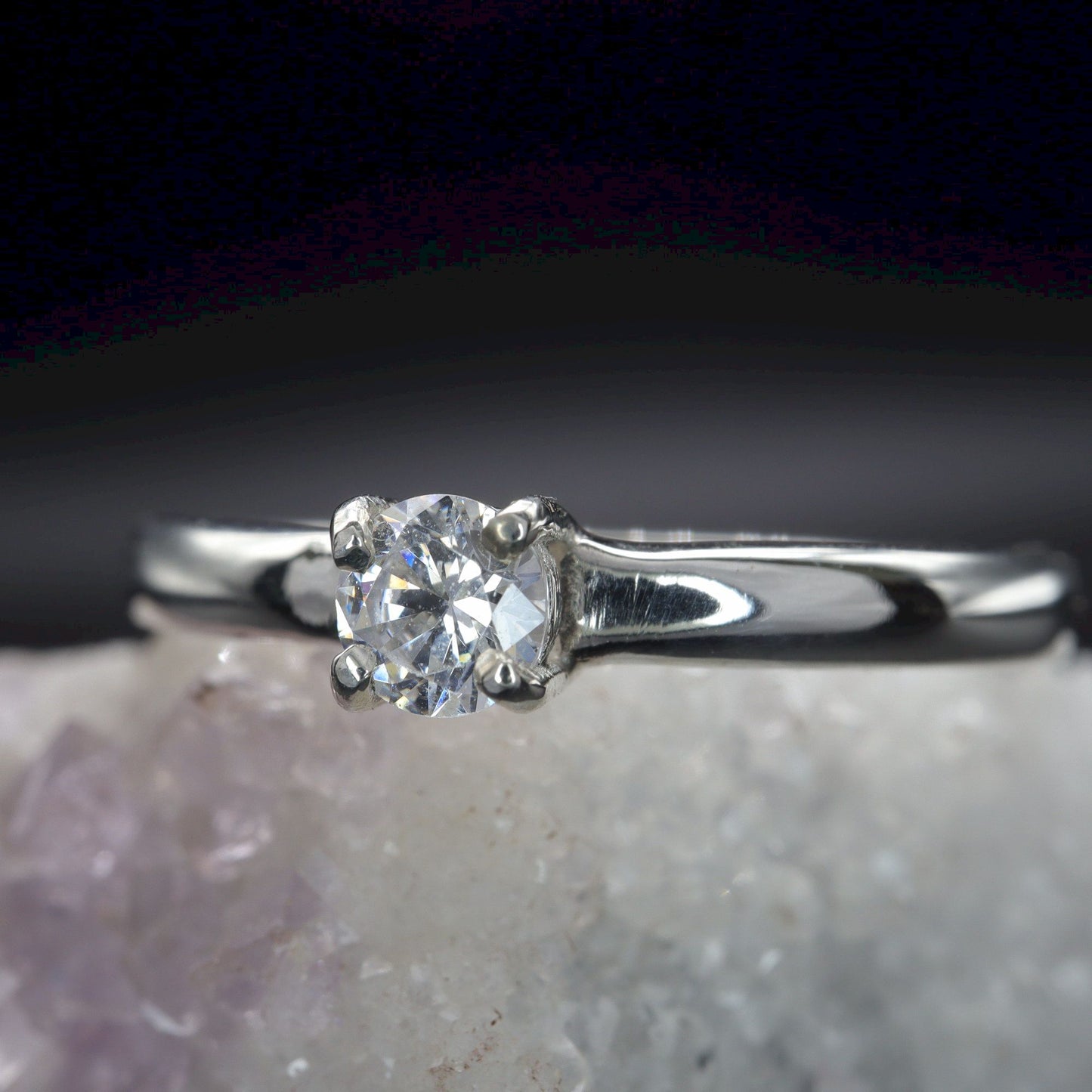 Solitaire diamond white gold Carlisle handmade ring.