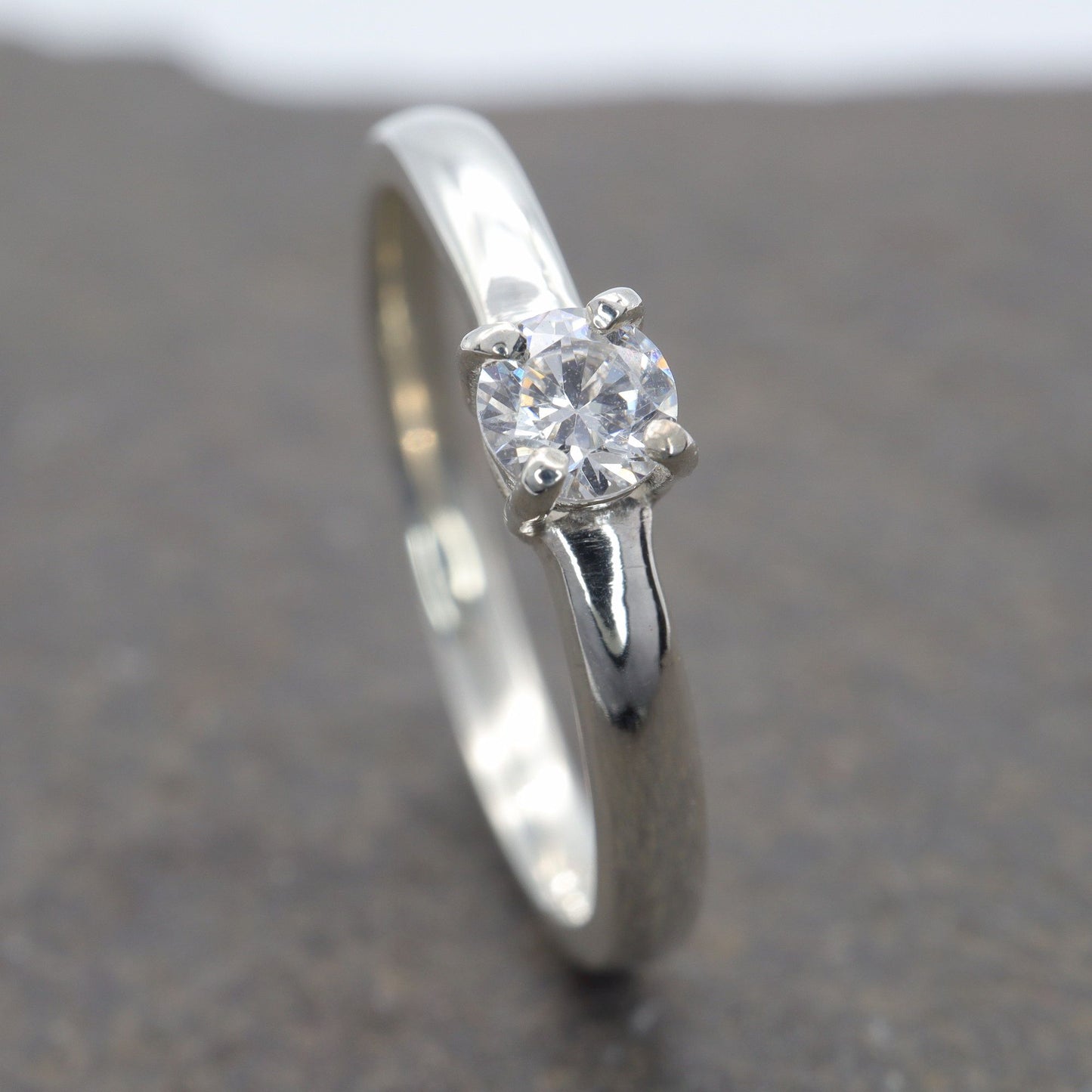 Solitaire diamond white gold Carlisle handmade ring.