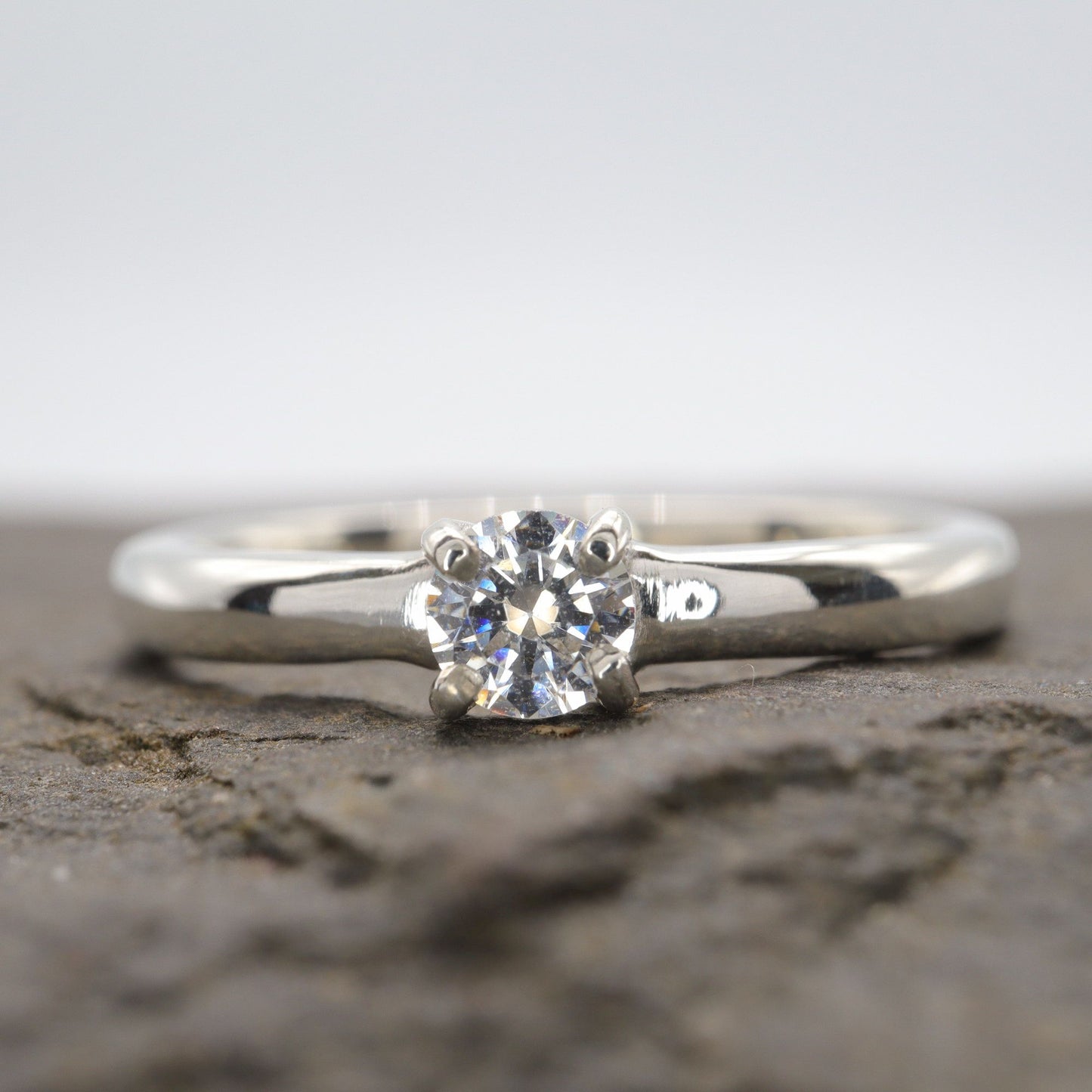 Solitaire diamond white gold Carlisle handmade ring.