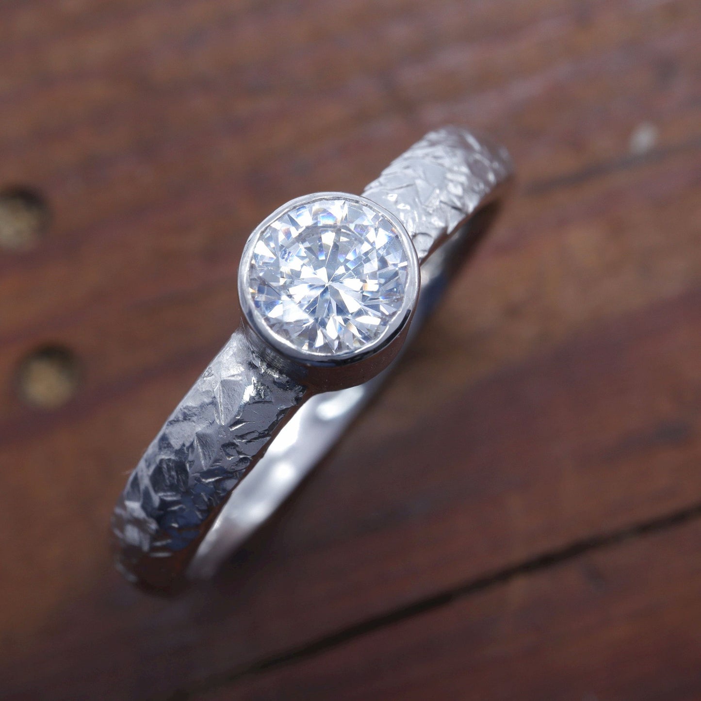 Solitaire diamond half carat 18ct white gold Fire design ring