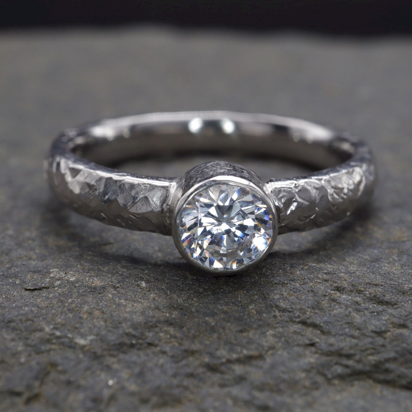 Solitaire diamond half carat 18ct white gold Fire design ring