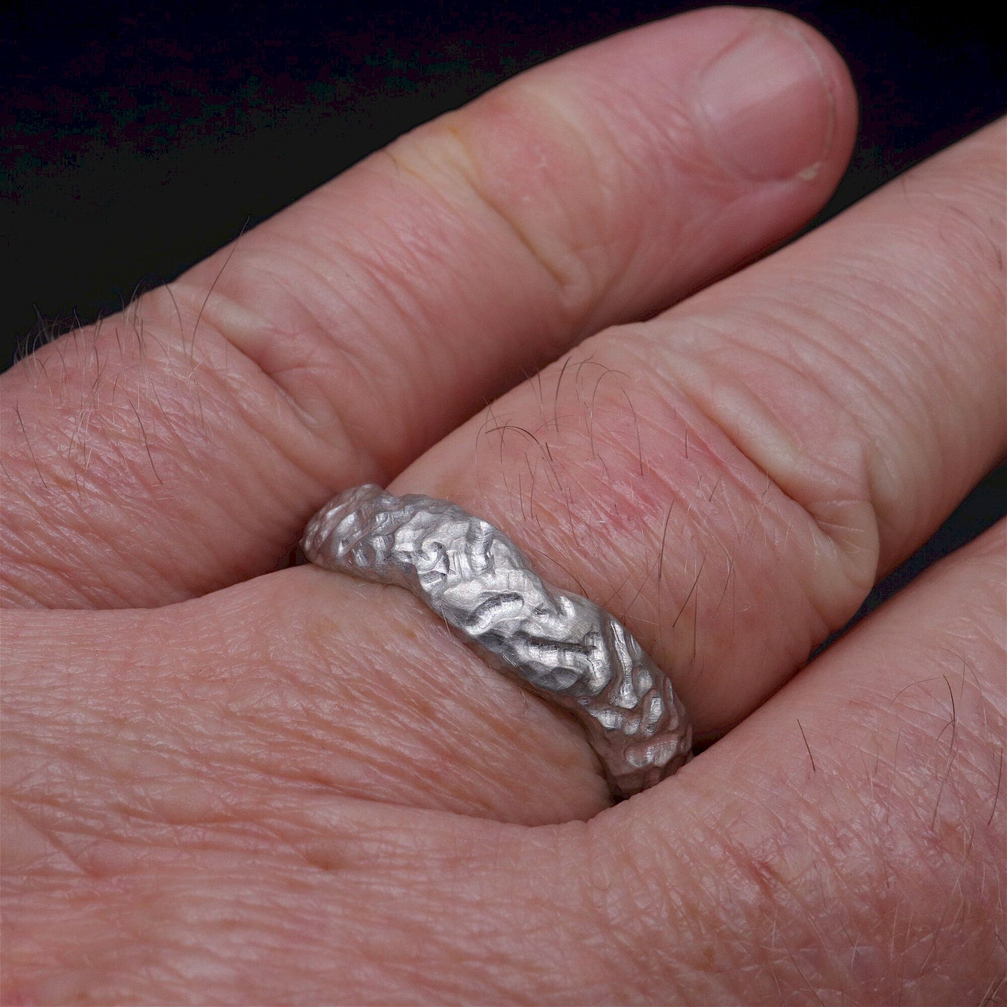 White gold broad wedding ring - Lakeside design.