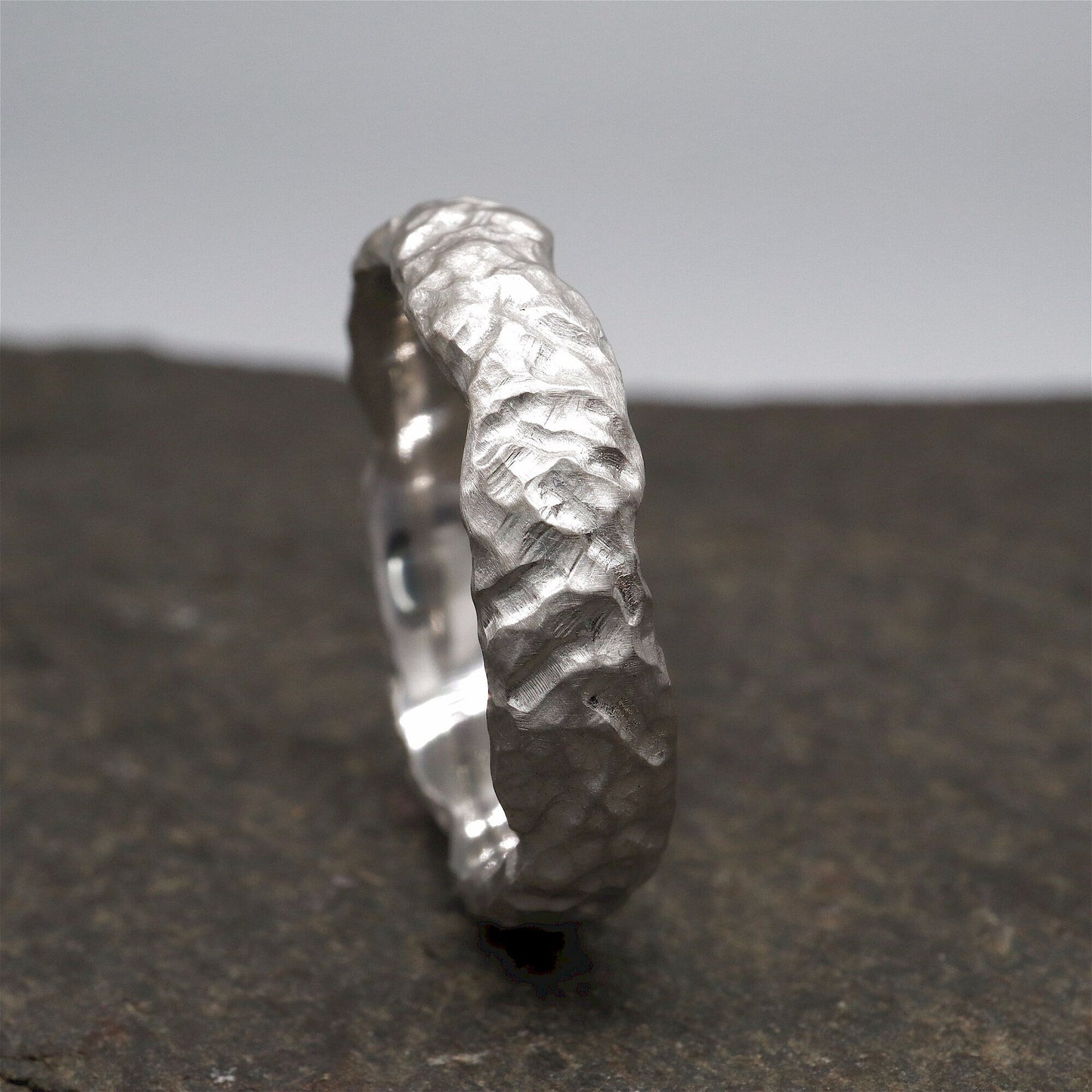 White gold broad wedding ring - Lakeside design.