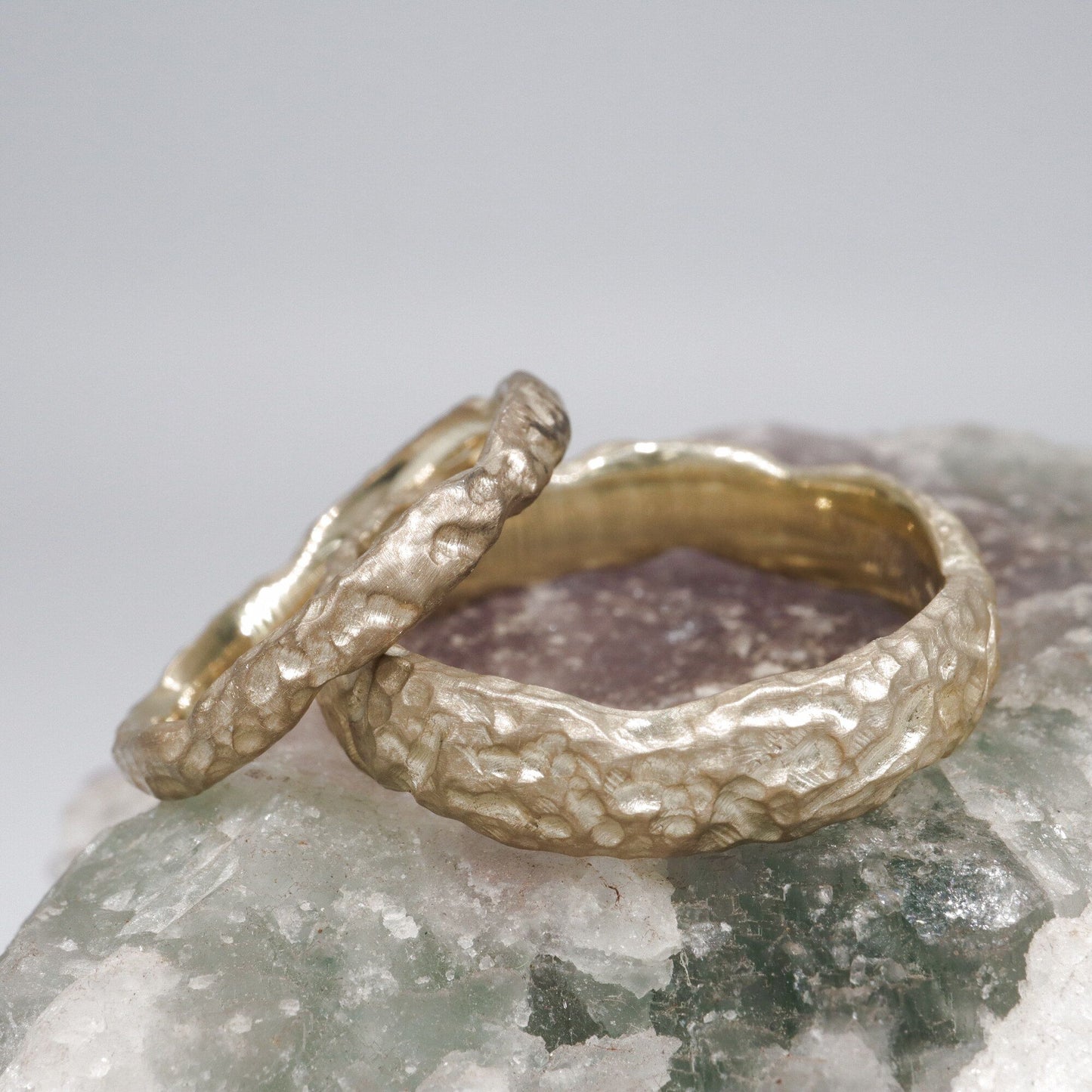 Lakeside yellow gold matching wedding ring set - original men`s and women`s design - 3mm and 6mm.