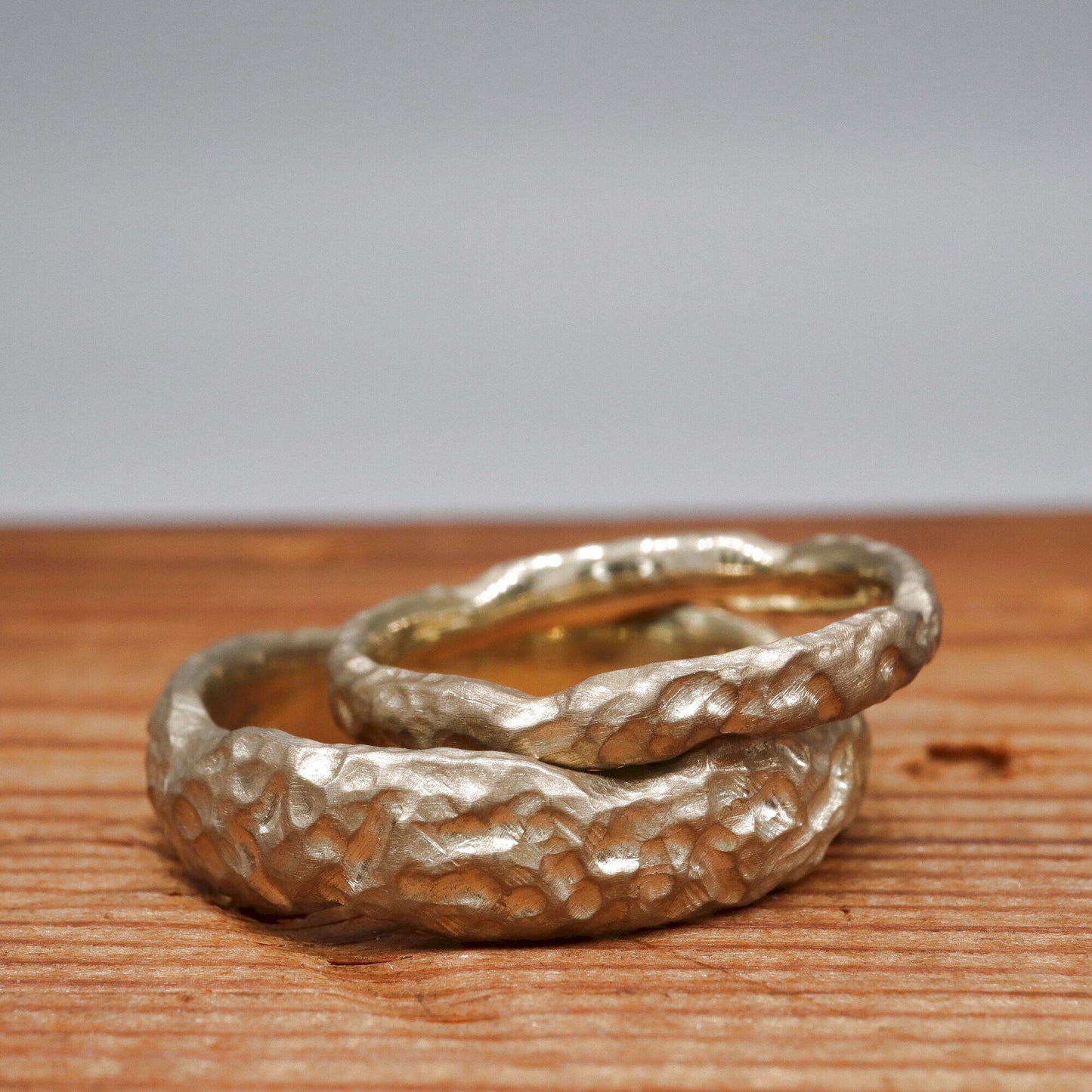 Lakeside yellow gold matching wedding ring set - original men`s and women`s design - 3mm and 6mm.