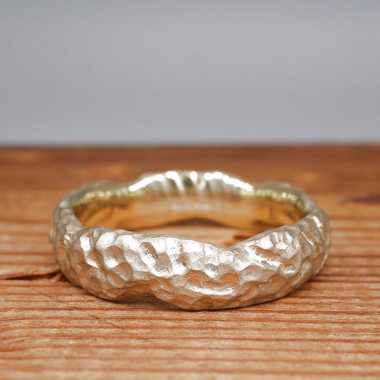 Yellow gold broad wedding ring - Lakeside design.