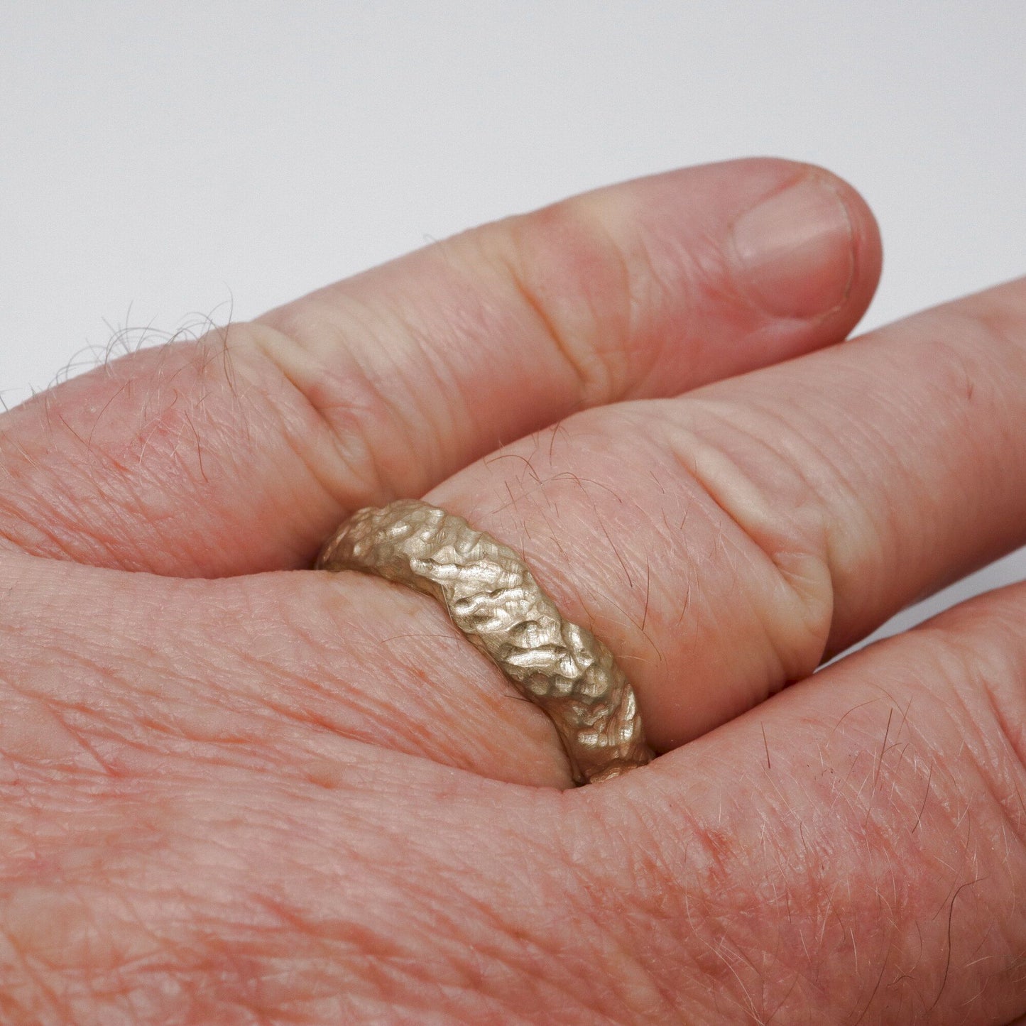 Yellow gold broad wedding ring - Lakeside design.