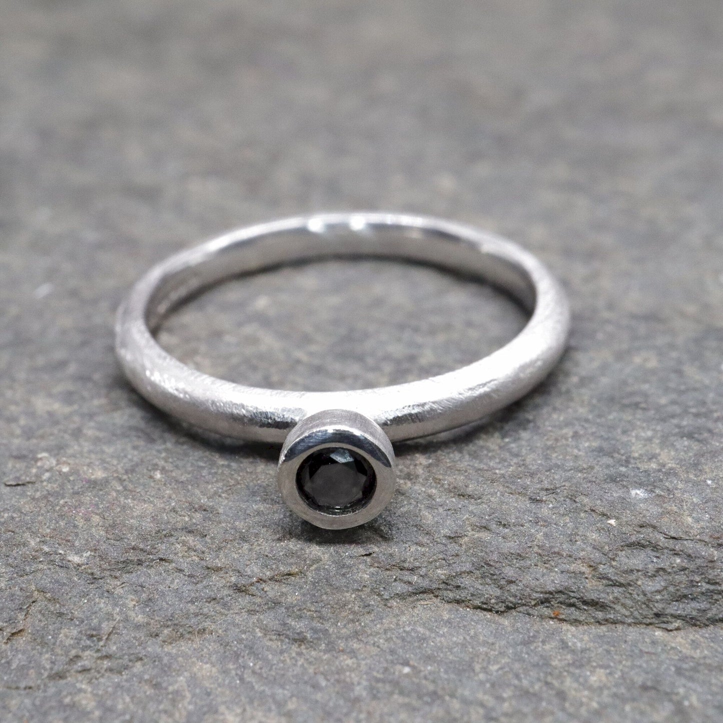 Solitaire black diamond ring, Mountain Raindrop design