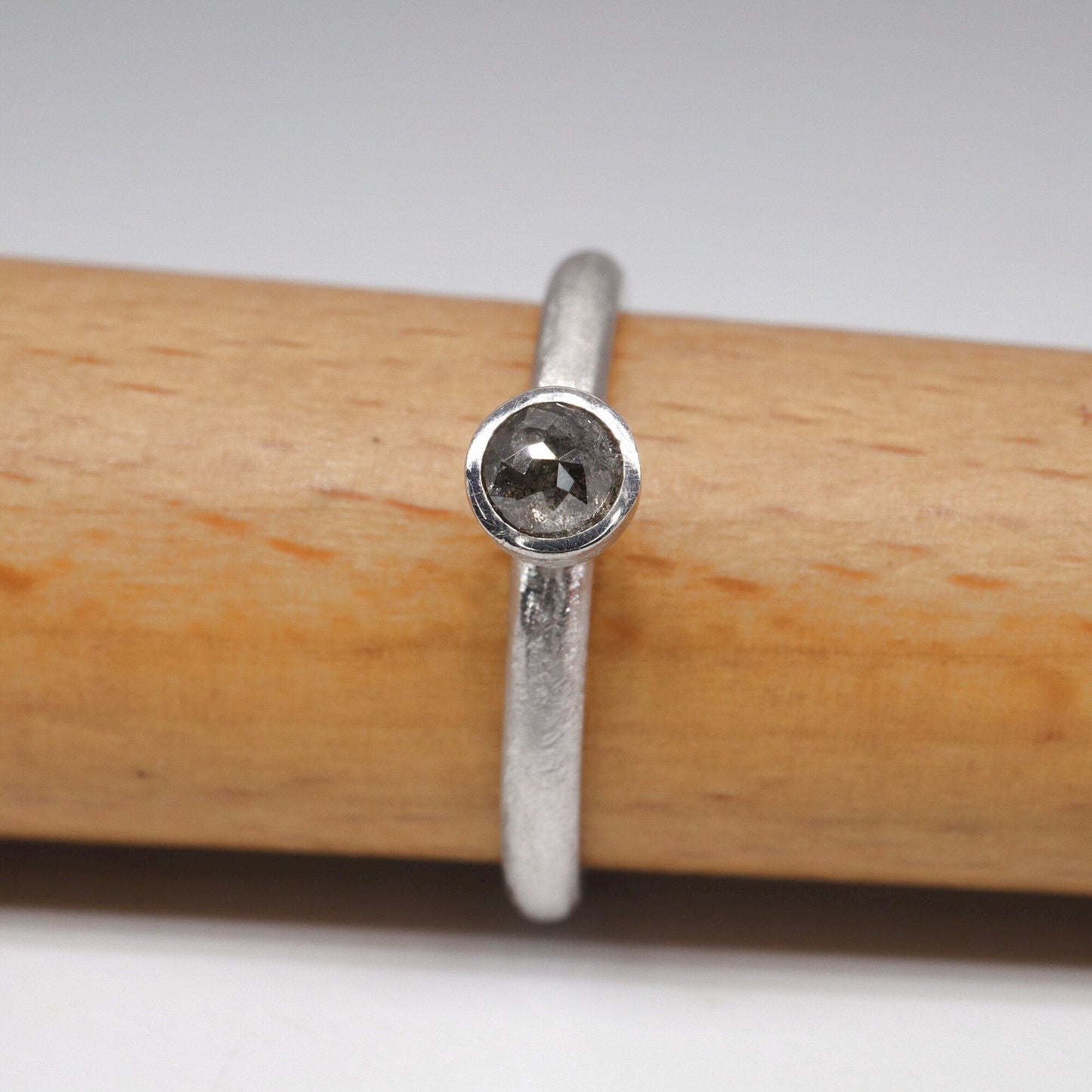 Salt and pepper solitaire diamond ring, Mountain Raindrop design