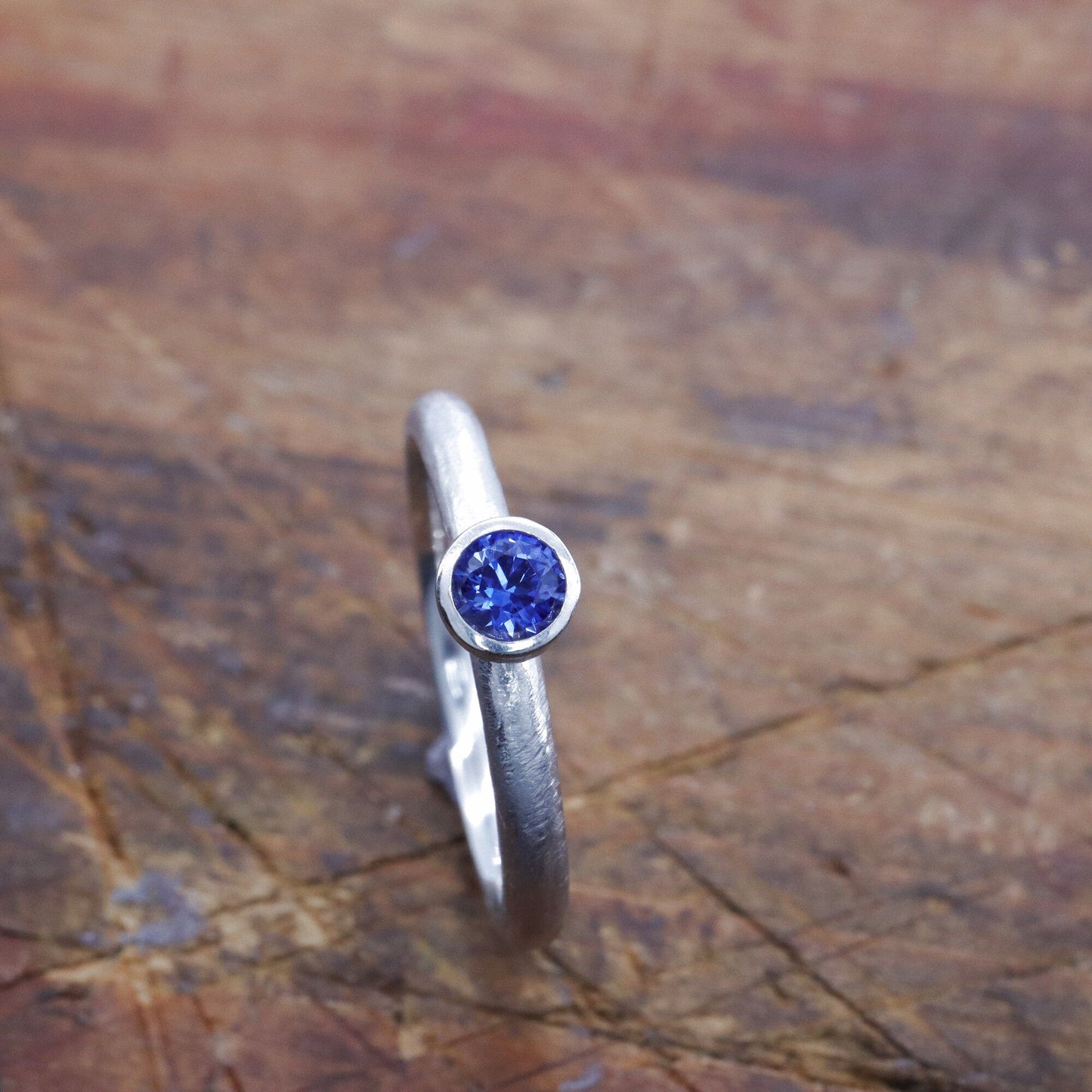 Blue Sapphire solitaire ring, Mountain Raindrop design