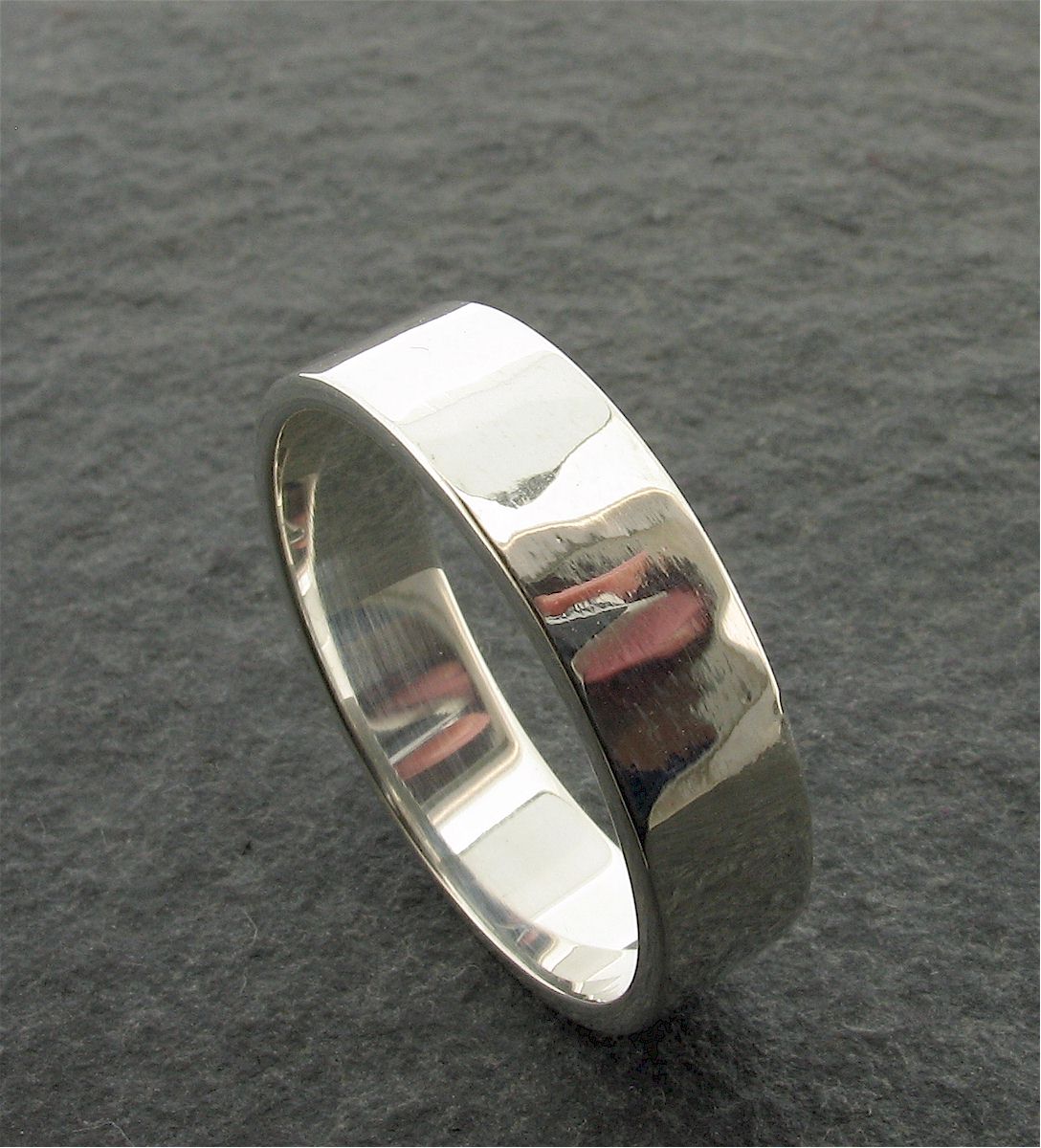Matching Water Ripples silver hammered wedding ring set