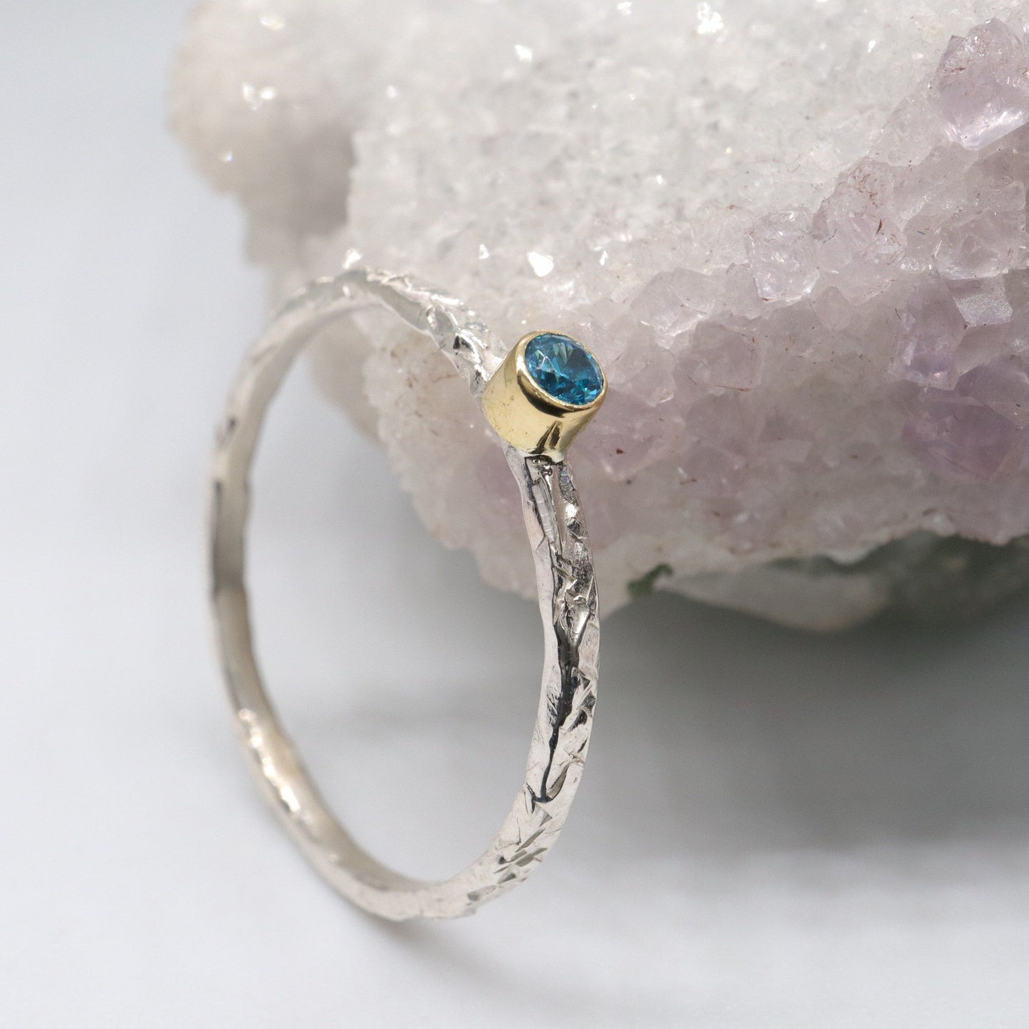 Blue Topaz 18ct gold and silver stacking ring, Striding Edge design.