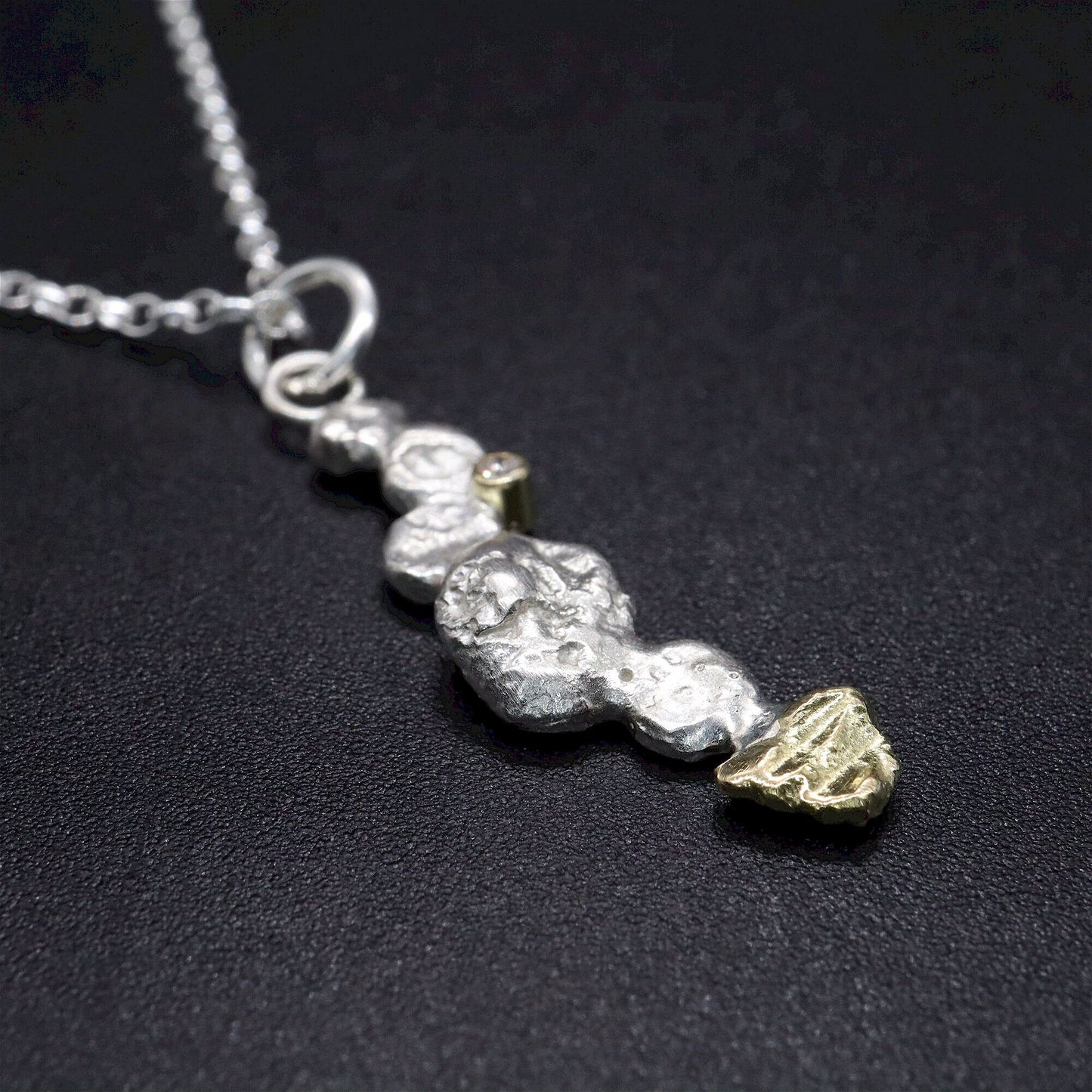 Diamond set, gold and silver pendant - Stepping Stones handmade original jewellery design. Ref JF02